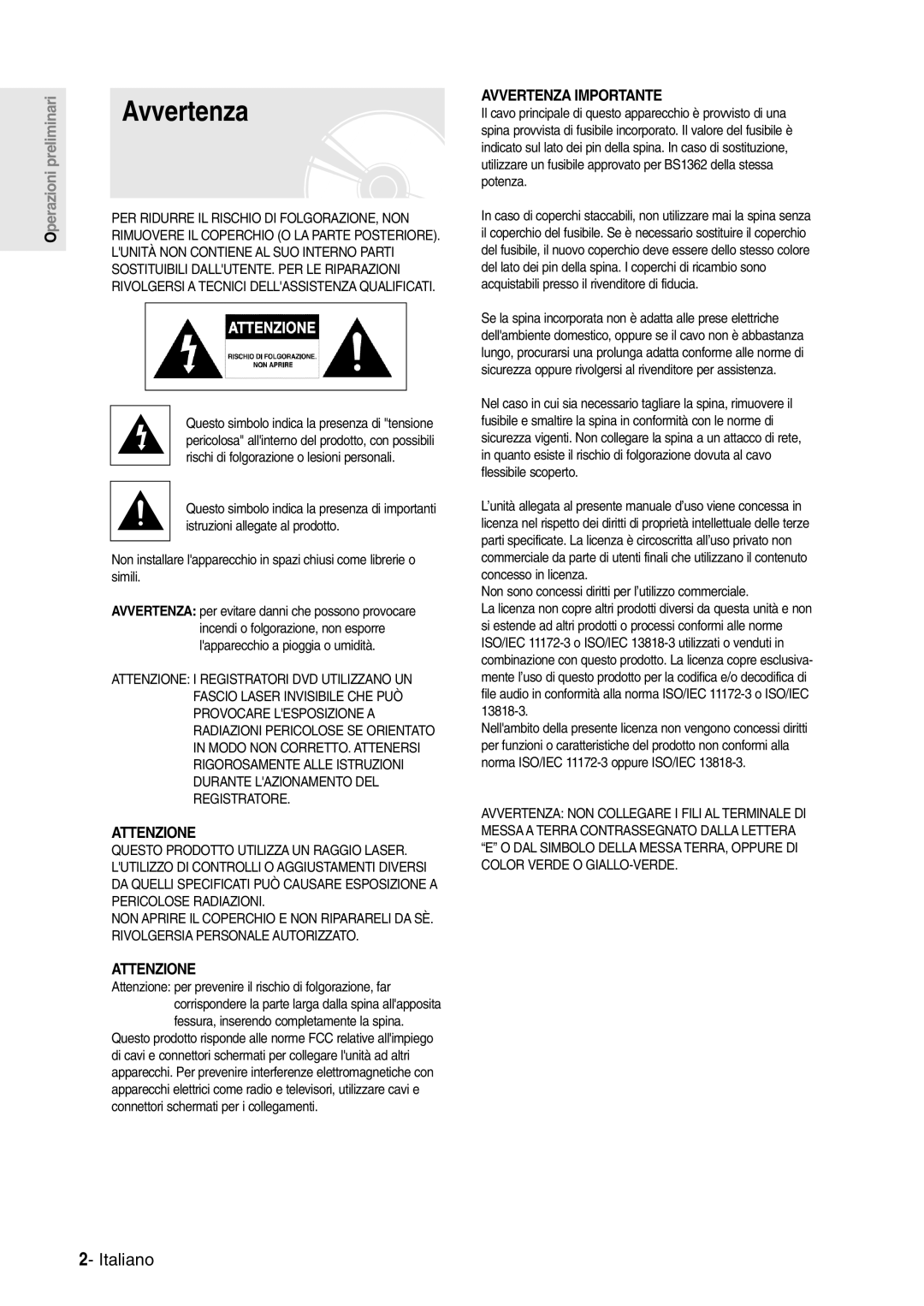 Samsung DVD-R120/AFS, DVD-R120/XET manual Avvertenza, Italiano, Non sono concessi diritti per l’utilizzo commerciale 