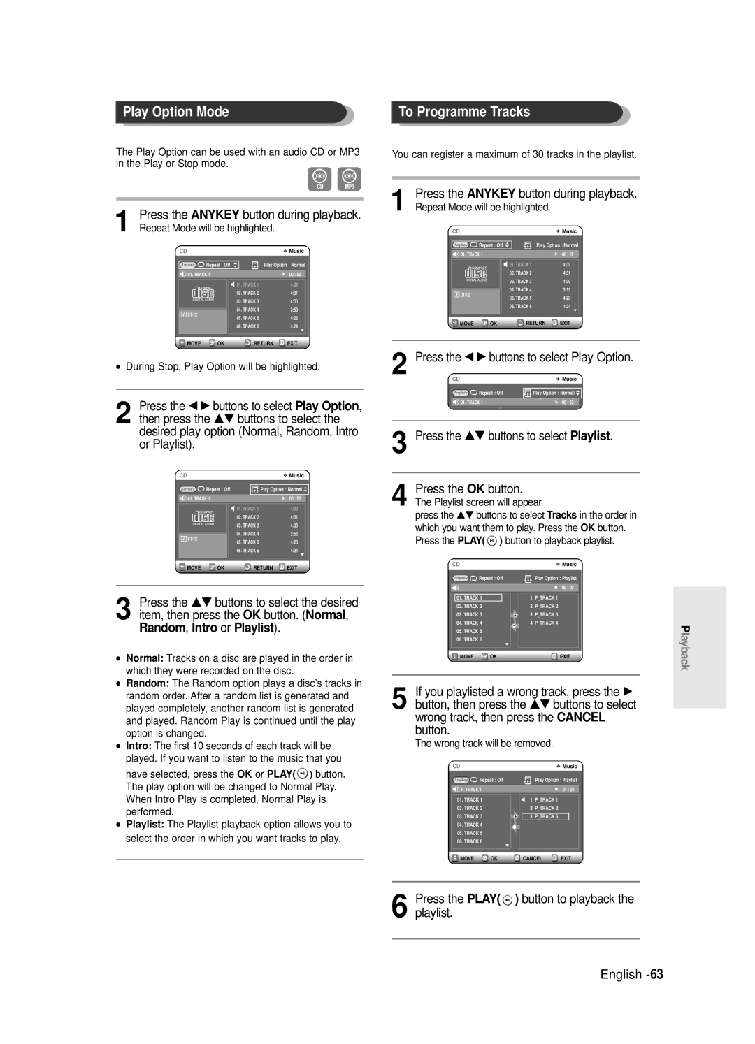 Samsung DVD-R121E/EUR, DVD-R120E/EUR Play Option Mode To Programme Tracks, Press the œ √ buttons to select Play Option 