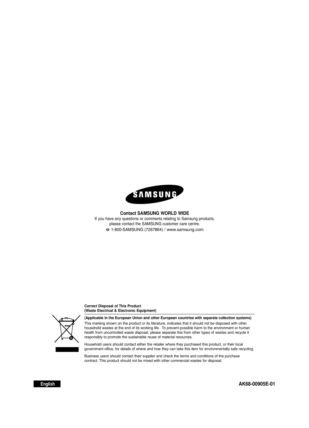 Samsung DVD-R120E/EUR, DVD-R121E/EUR manual Contact Samsung World Wide 