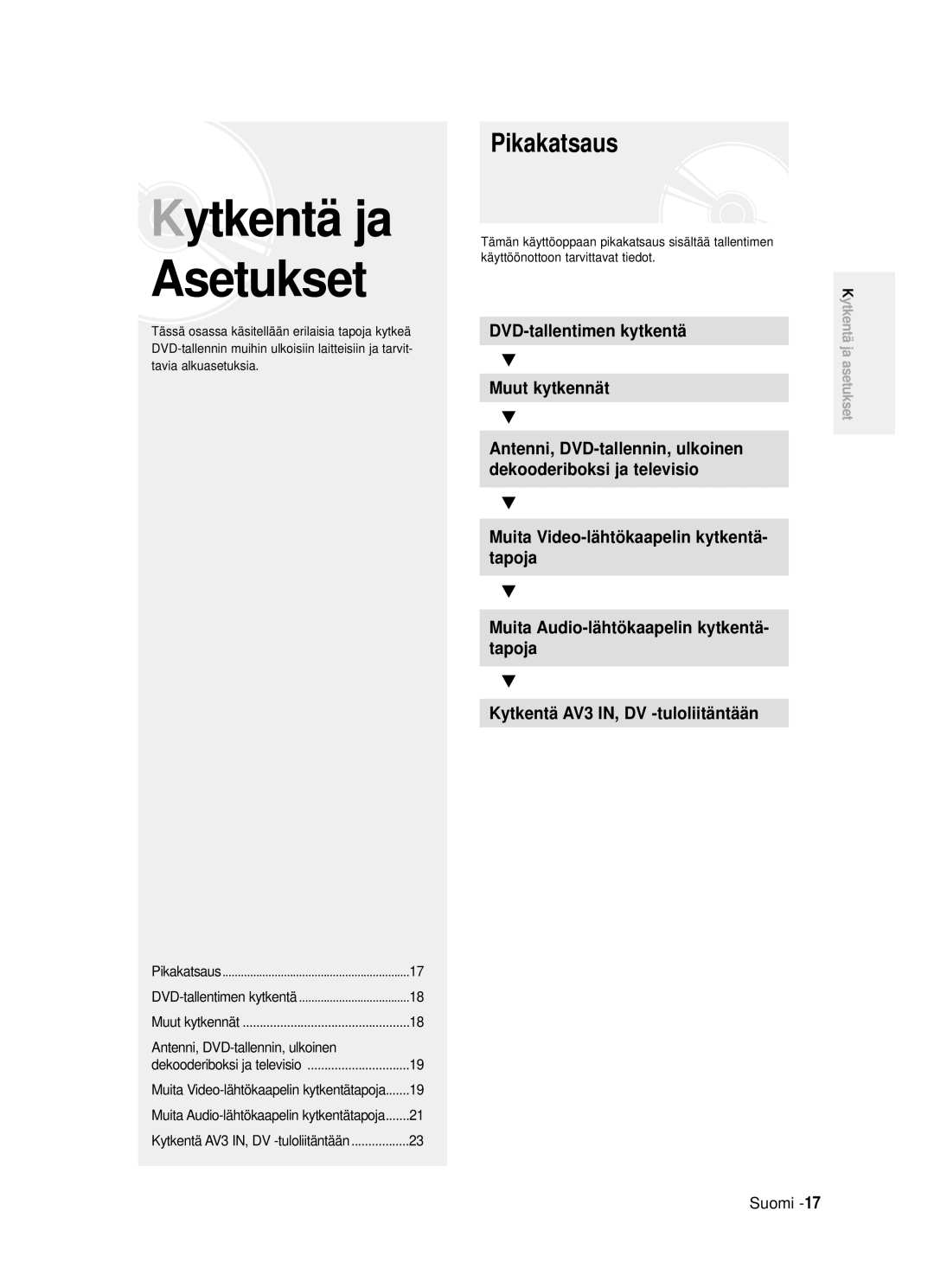 Samsung DVD-R120/XEE, DVD-R121/XEE Pikakatsaus, DVD-tallentimen kytkentä Muut kytkennät, Antenni, DVD-tallennin, ulkoinen 