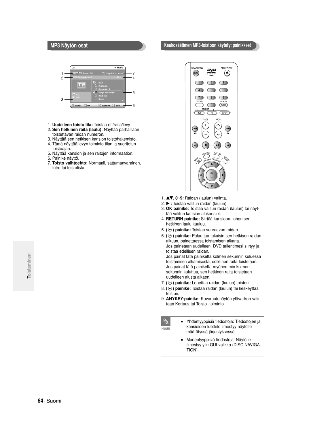 Samsung DVD-R121/XEE, DVD-R120/XEE manual MP3 Näytö n osat 