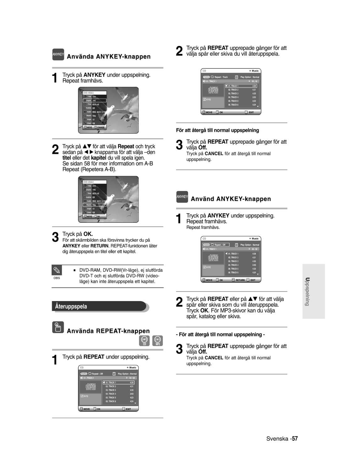 Samsung DVD-R121/XEE, DVD-R120/XEE manual Använda ANYKEY-knappen, Använd ANYKEY-knappen 