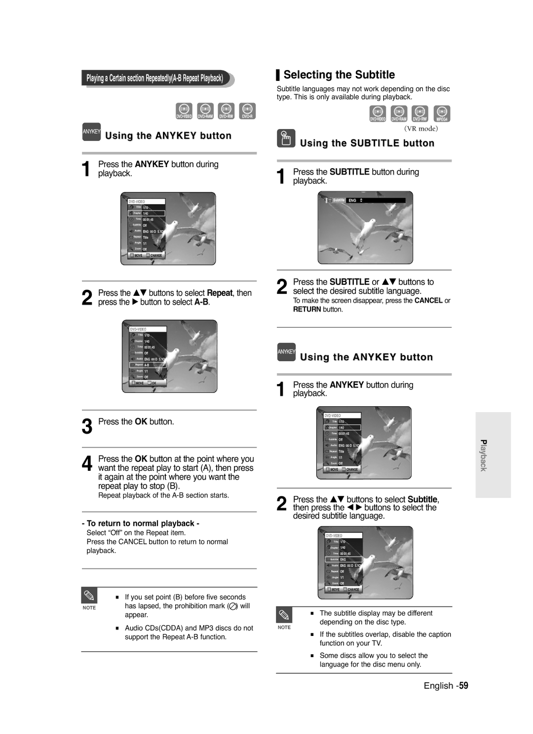 Samsung DVD-R120/XEE manual Selecting the Subtitle, Using the Subtitle button, Press the Subtitle button during playback 