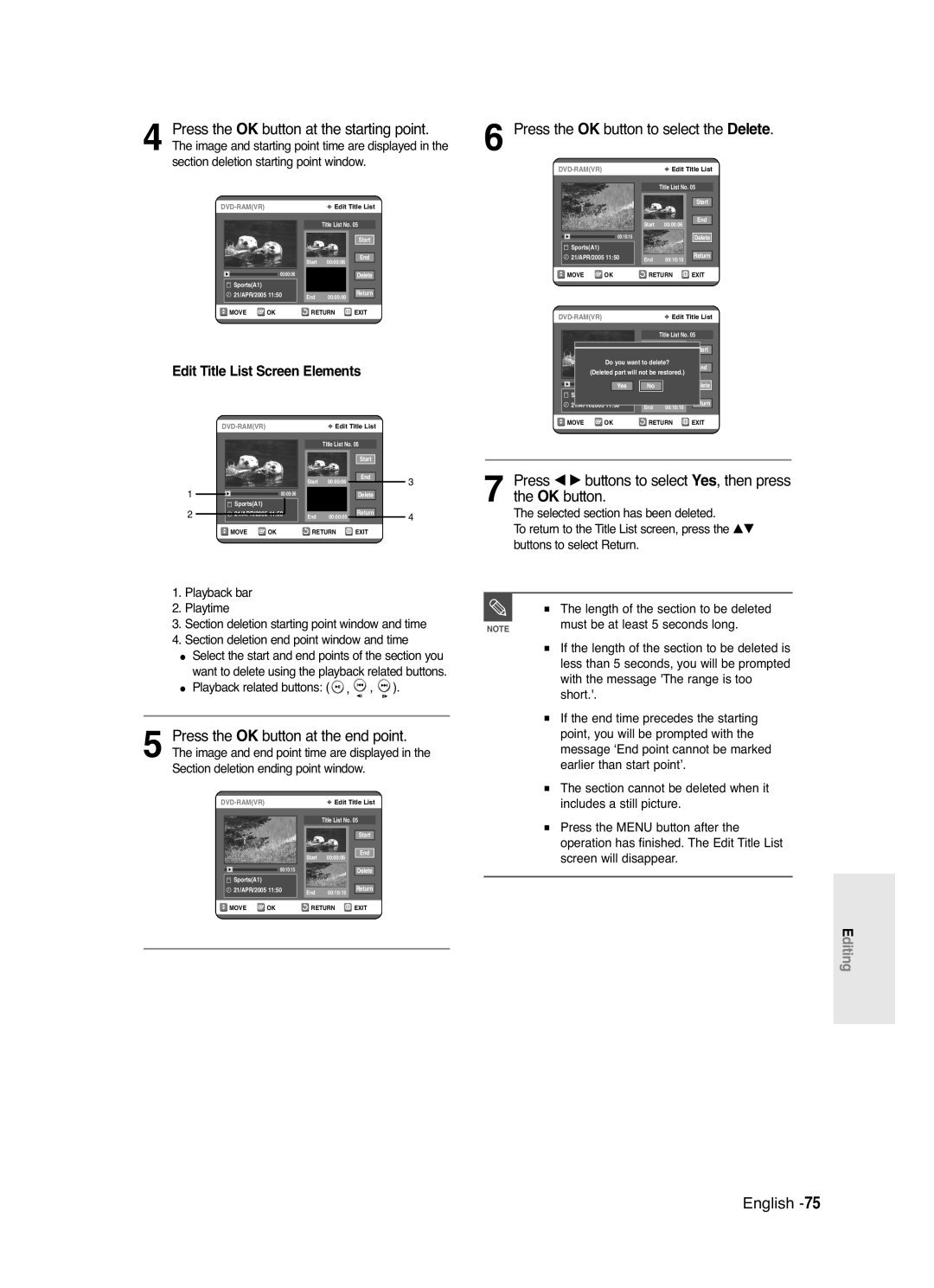 Samsung DVD-R120/SED Press the OK button to select the Delete, Press œ √ buttons to select Yes, then press the OK button 