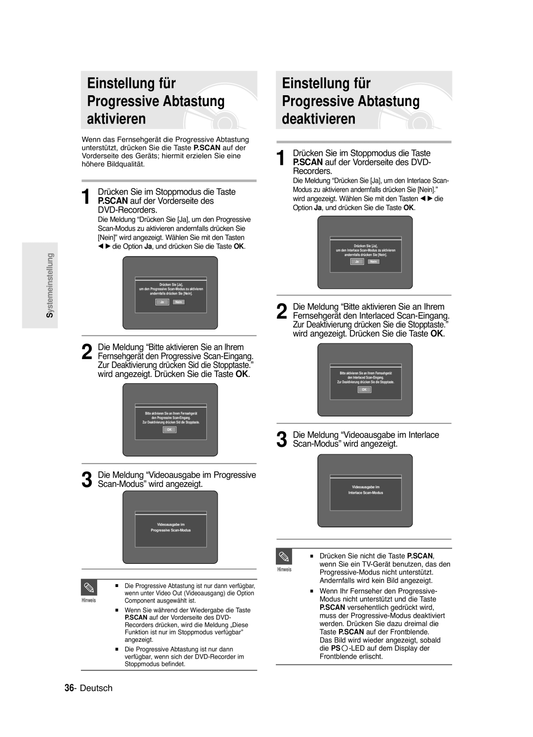 Samsung DVD-R120/XEG, DVD-R121E/XEG manual Auf der Vorderseite des, DVD-Recorders, Scan-Modus wird angezeigt 