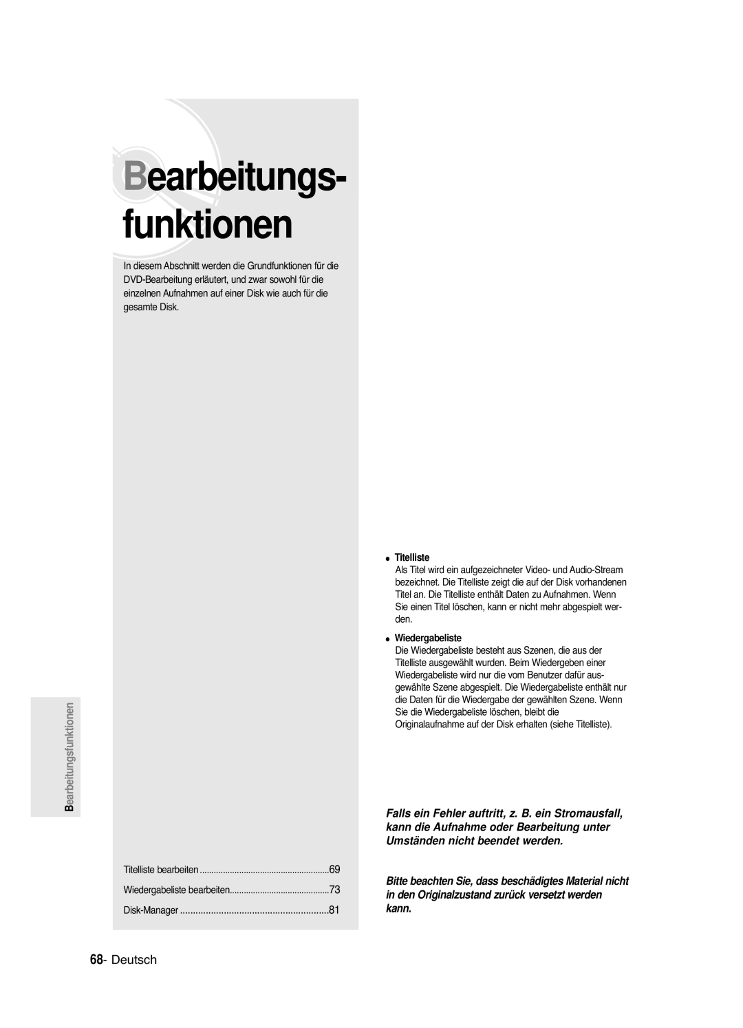 Samsung DVD-R120/XEG, DVD-R121E/XEG manual Titelliste, Wiedergabeliste 