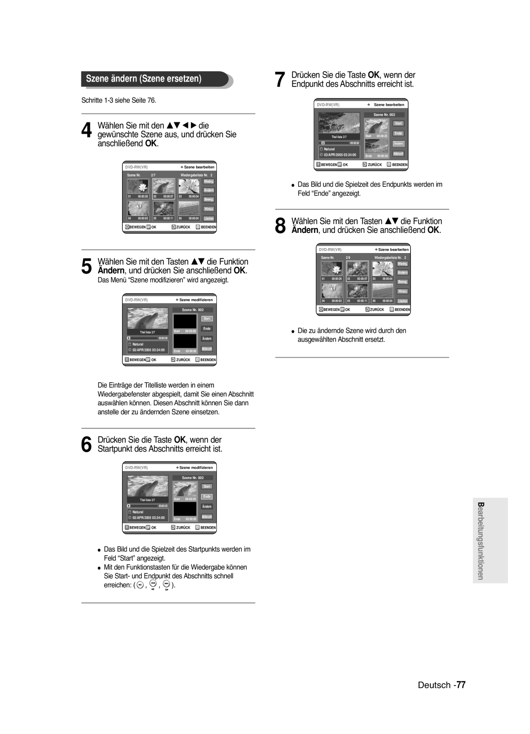 Samsung DVD-R121E/XEG, DVD-R120/XEG manual Szene ändern Szene ersetzen, Wenn der 