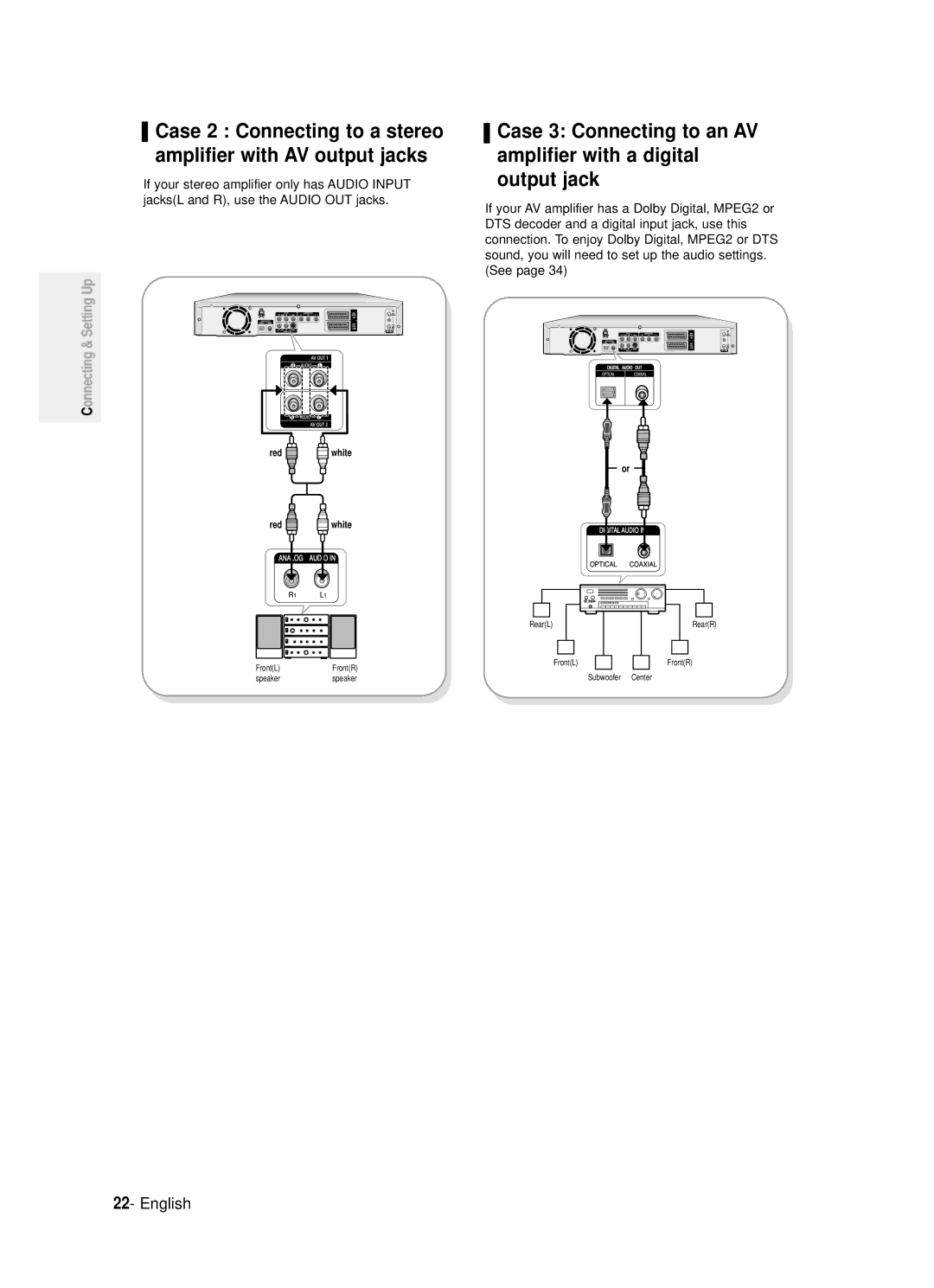 Samsung DVD-R121/EUR, DVD-R120/XET, DVD-R121/XET, DVD-R120/EUR Case 2 Connecting to a stereo amplifier with AV output jacks 