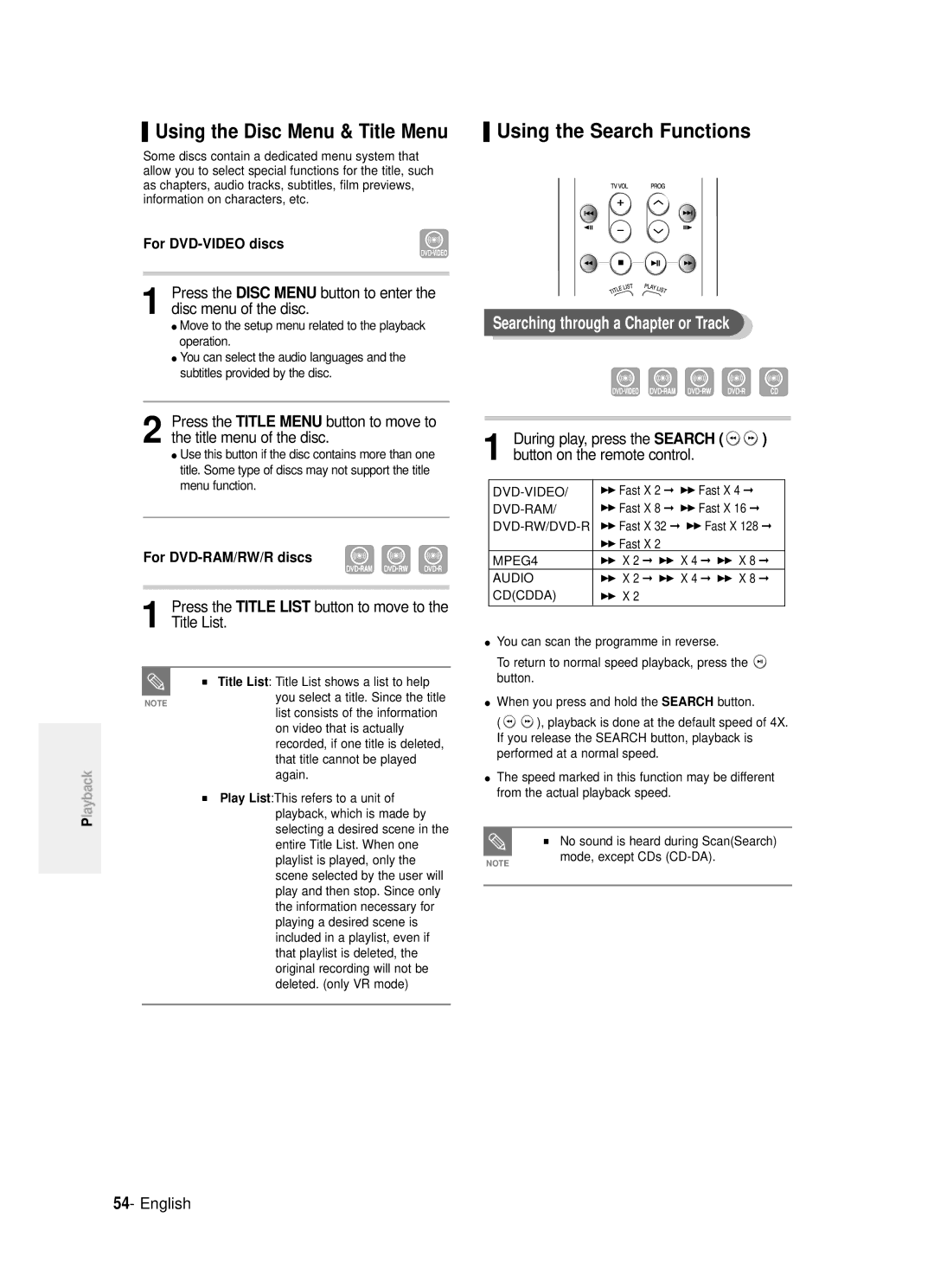 Samsung DVD-R121/EUR, DVD-R120/XET Using the Search Functions, Searching through a Chapter or Track, Title List, Layback 