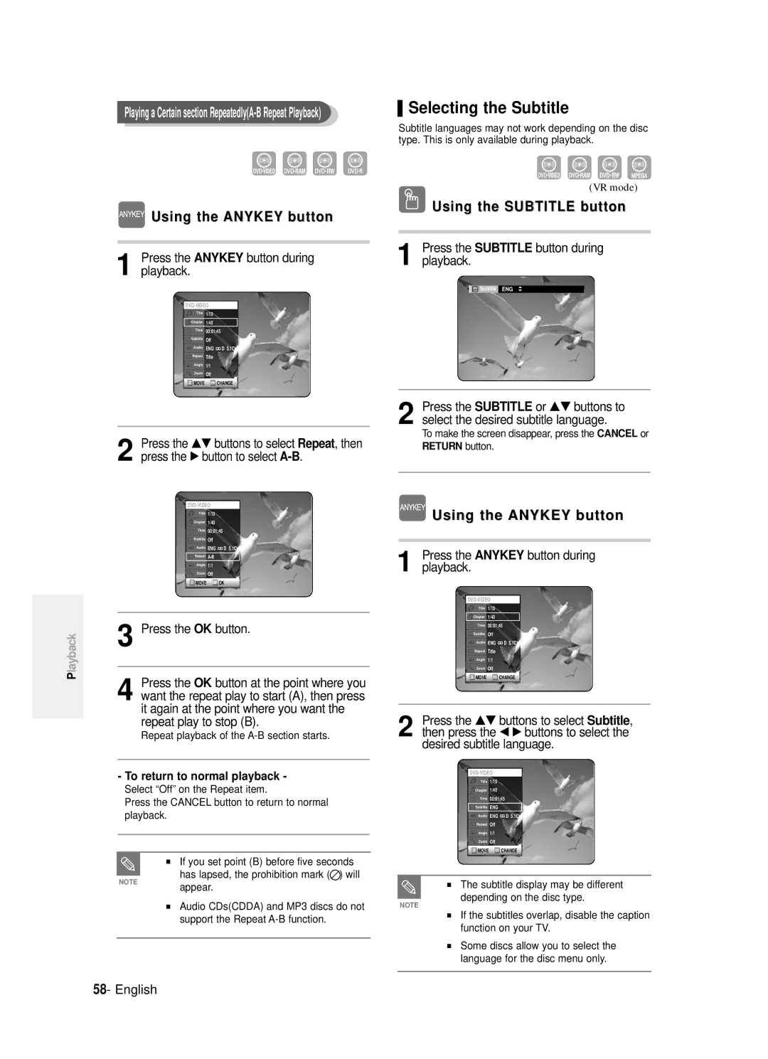 Samsung DVD-R121/EUR manual Selecting the Subtitle, Press the Subtitle button during playback, Desired subtitle language 