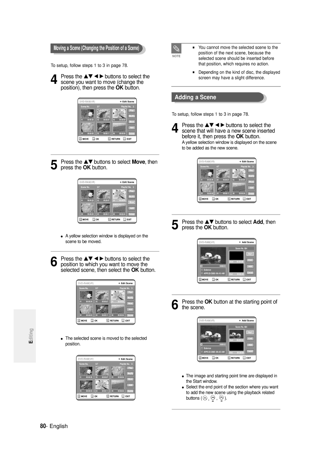 Samsung DVD-R120/XET, DVD-R121/XET, DVD-R121/EUR manual Add, then, Press OK button, Move, then, …† œ √ buttons to select 