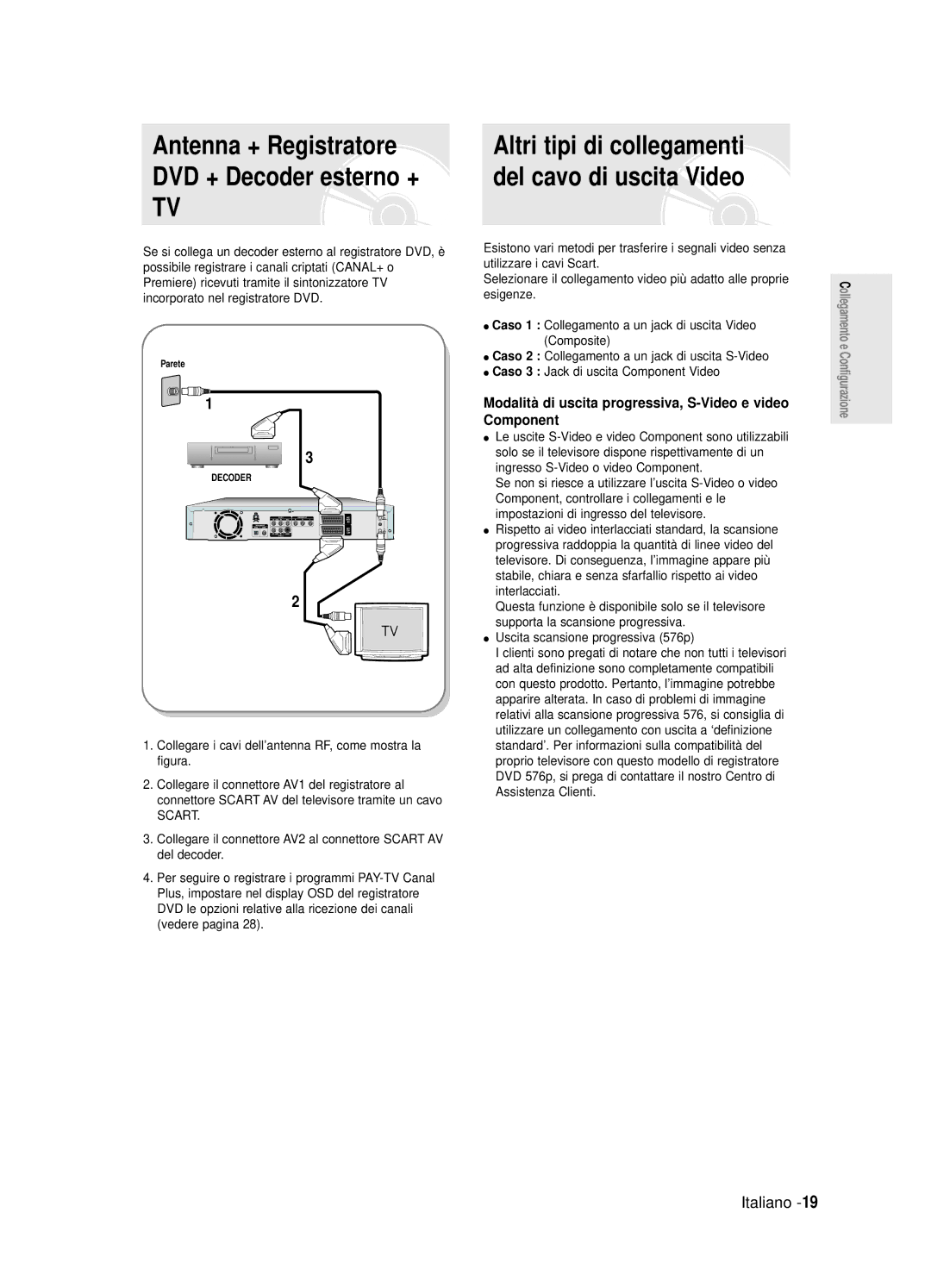 Samsung DVD-R120E/XET, DVD-R121E/XEG, DVD-R120/AFS, DVD-R120/XET Modalità di uscita progressiva, S-Video e video Component 