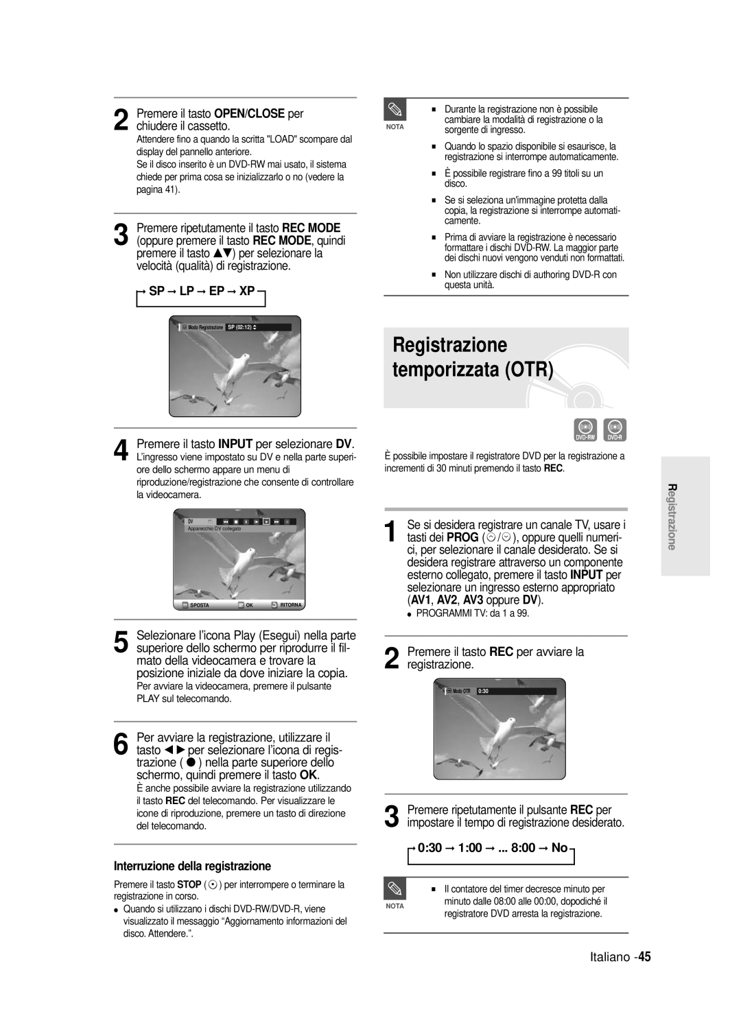 Samsung DVD-R120/AFS manual AV1, AV2, AV3 oppure DV, Premere il tasto REC per avviare la registrazione, 030 100 .. No 