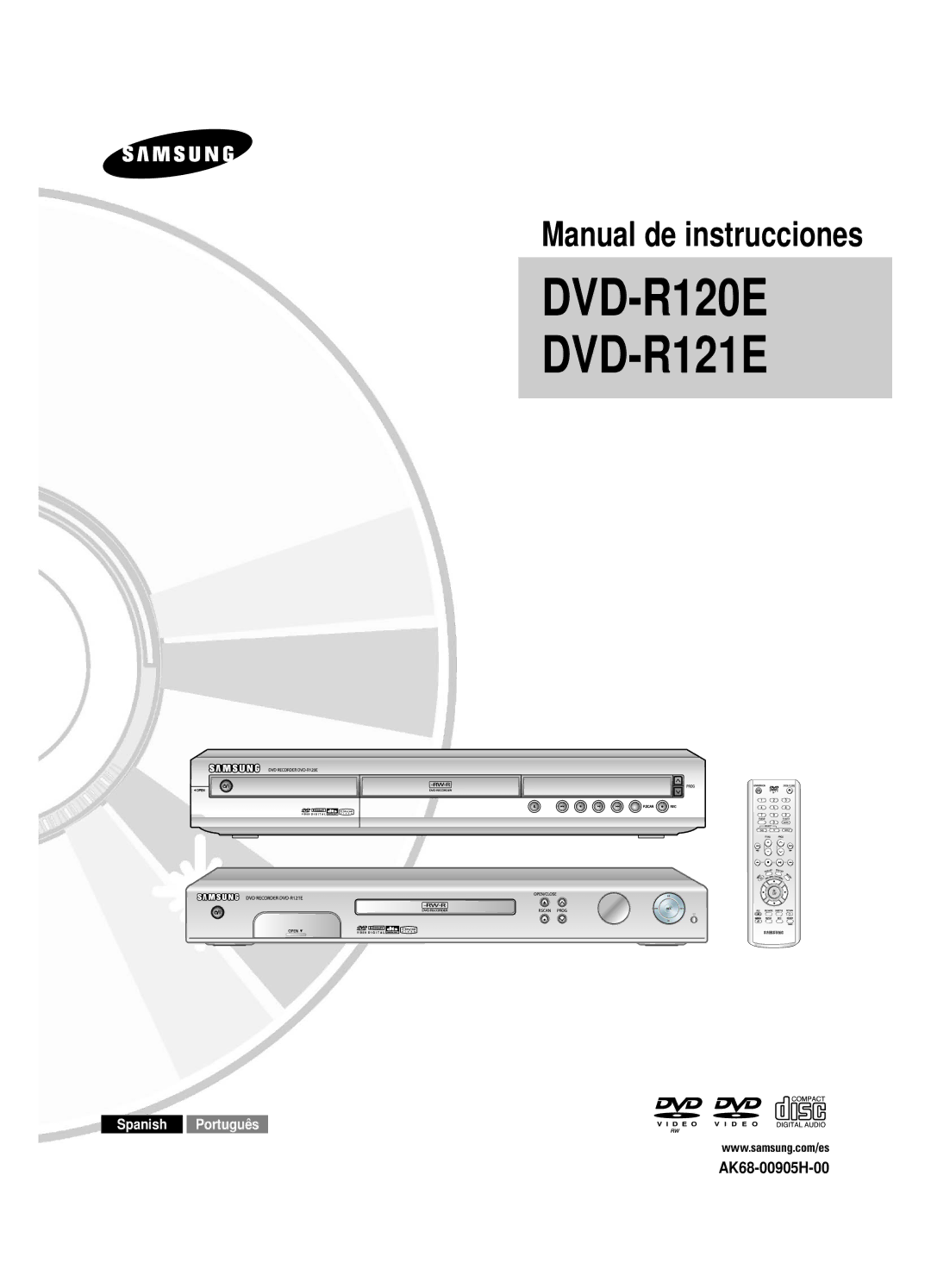 Samsung DVD-R120E/XEF, DVD-R121E/XEG, DVD-R120/XEF, DVD-R120/XET, DVD-R120E/XET manual DVD-R120E DVD-R121E, AK68-00905H-00 