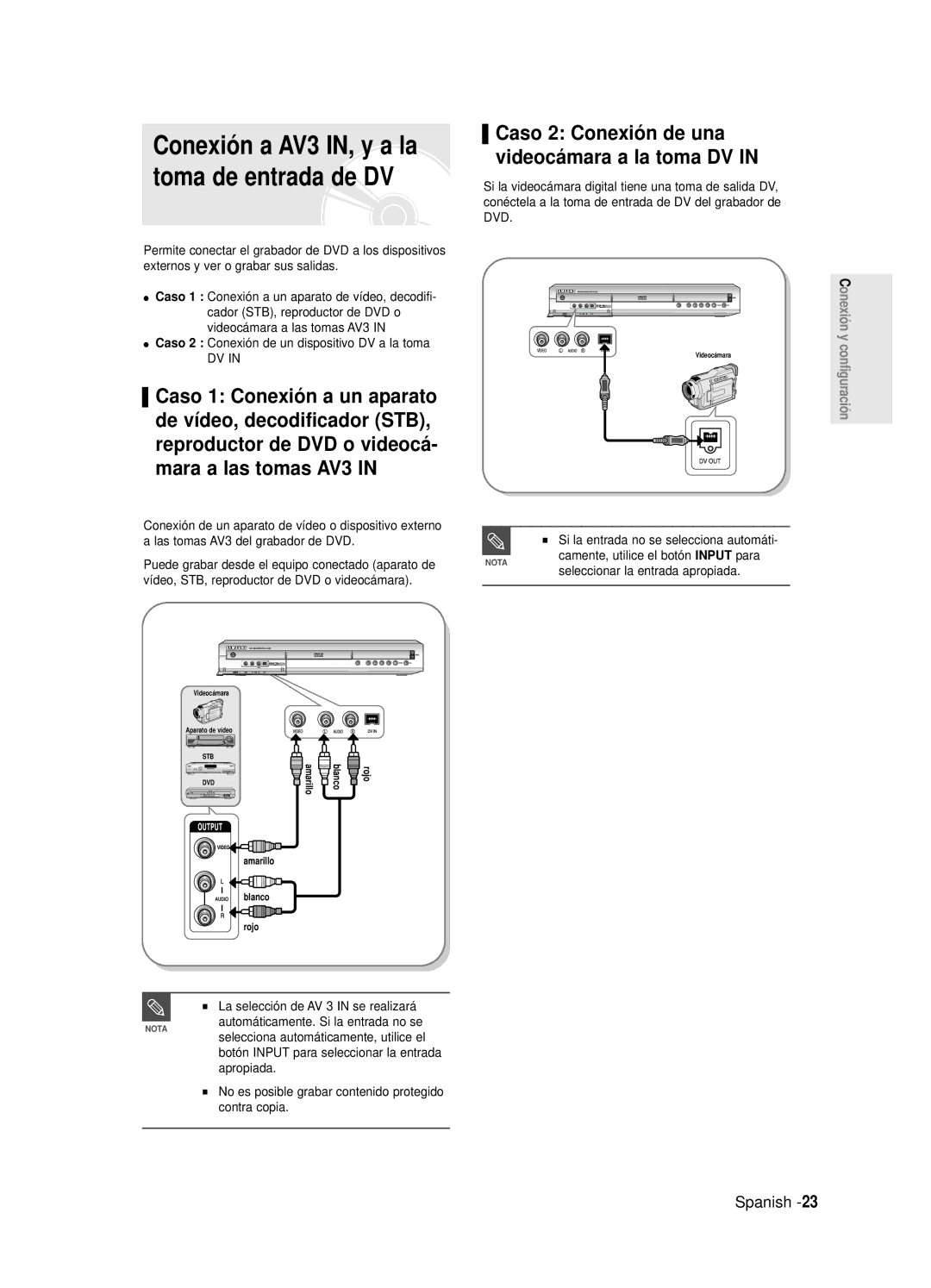 Samsung DVD-R120/XEH, DVD-R121E/XEG manual Si la entrada no se selecciona automáti, La selección de AV 3 in se realizará 