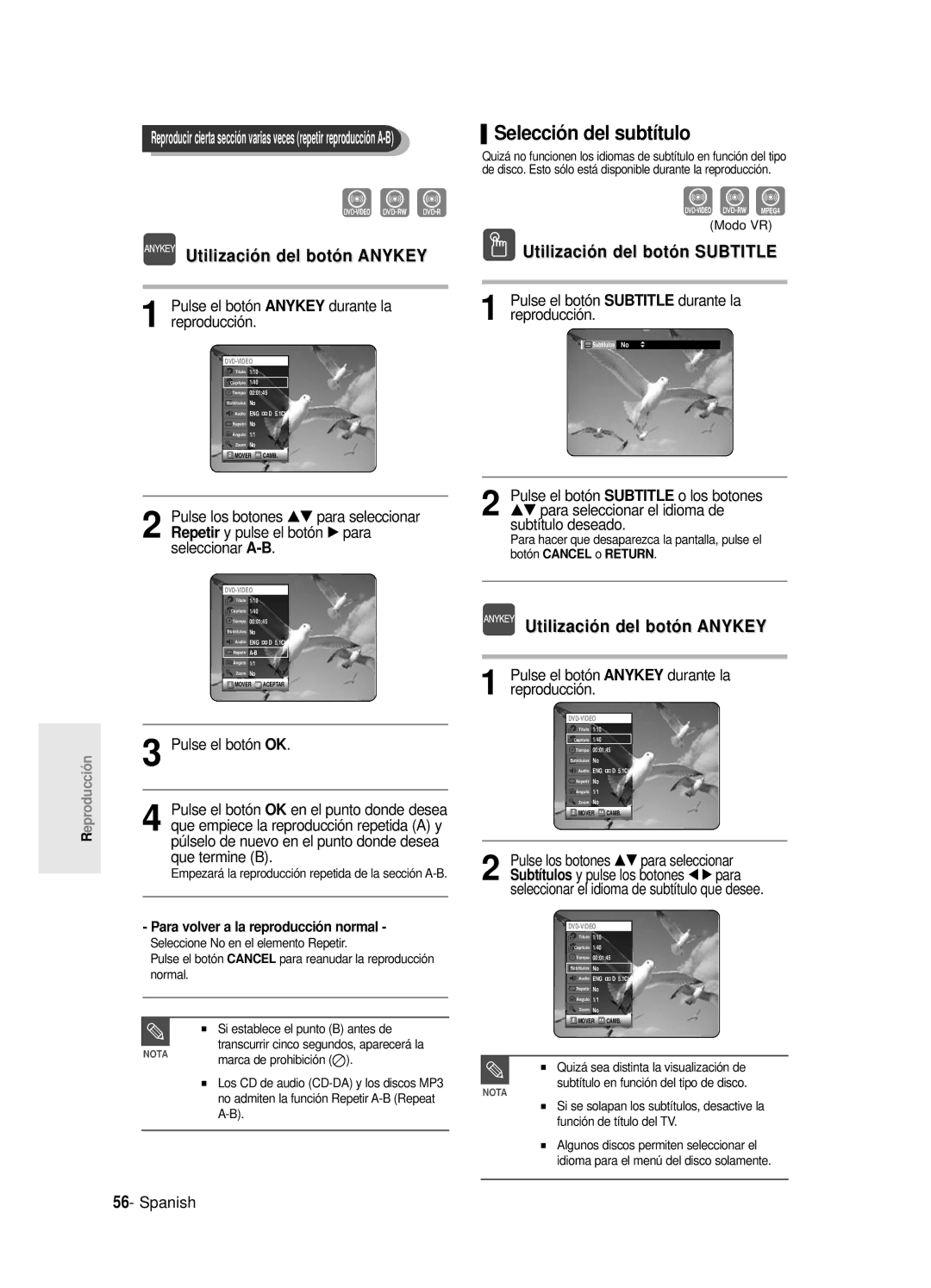 Samsung DVD-R120/XEE, DVD-R121E/XEG, DVD-R120E/XEF Selección del subtítulo, Pulse el botón Subtitle durante la reproducción 