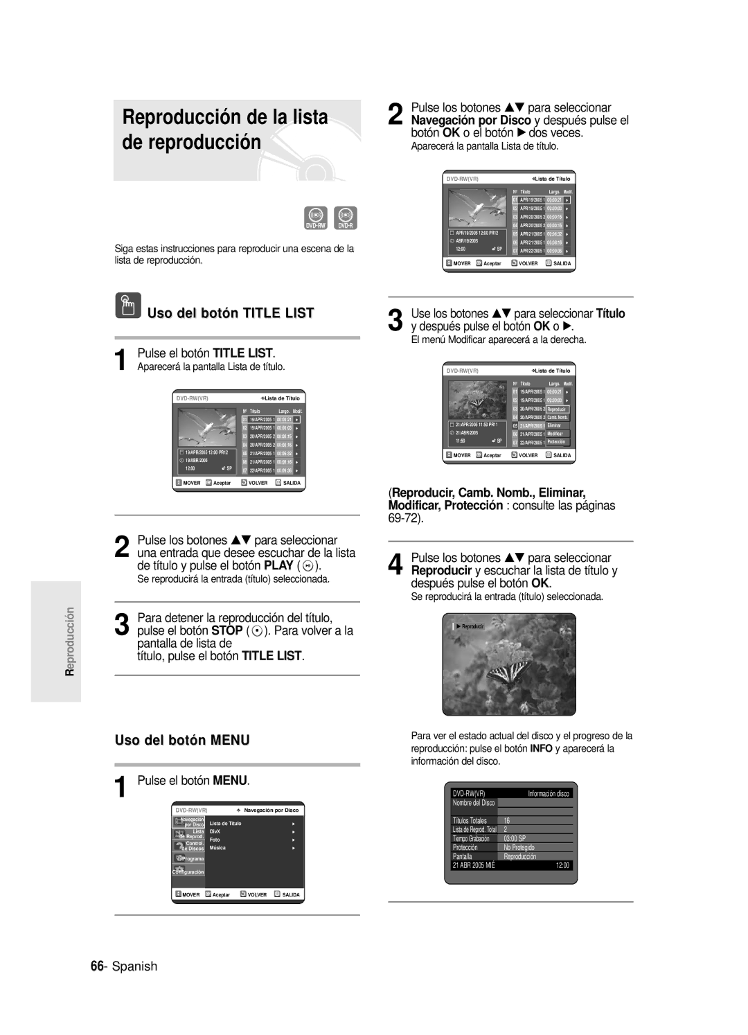 Samsung DVD-R120/XEF, DVD-R121E/XEG, DVD-R120E/XEF manual Pulse el botón Menu, El menú Modificar aparecerá a la derecha 