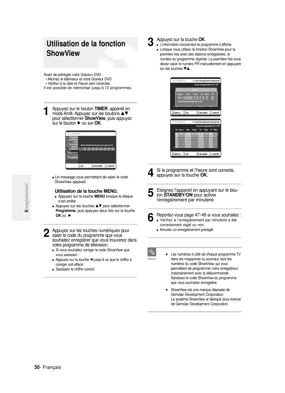 Samsung DVD-R121P Utilisation de la touche Menu, TIMER, appareil en, Corriger soit effacé Saisissez le chiffre correct 