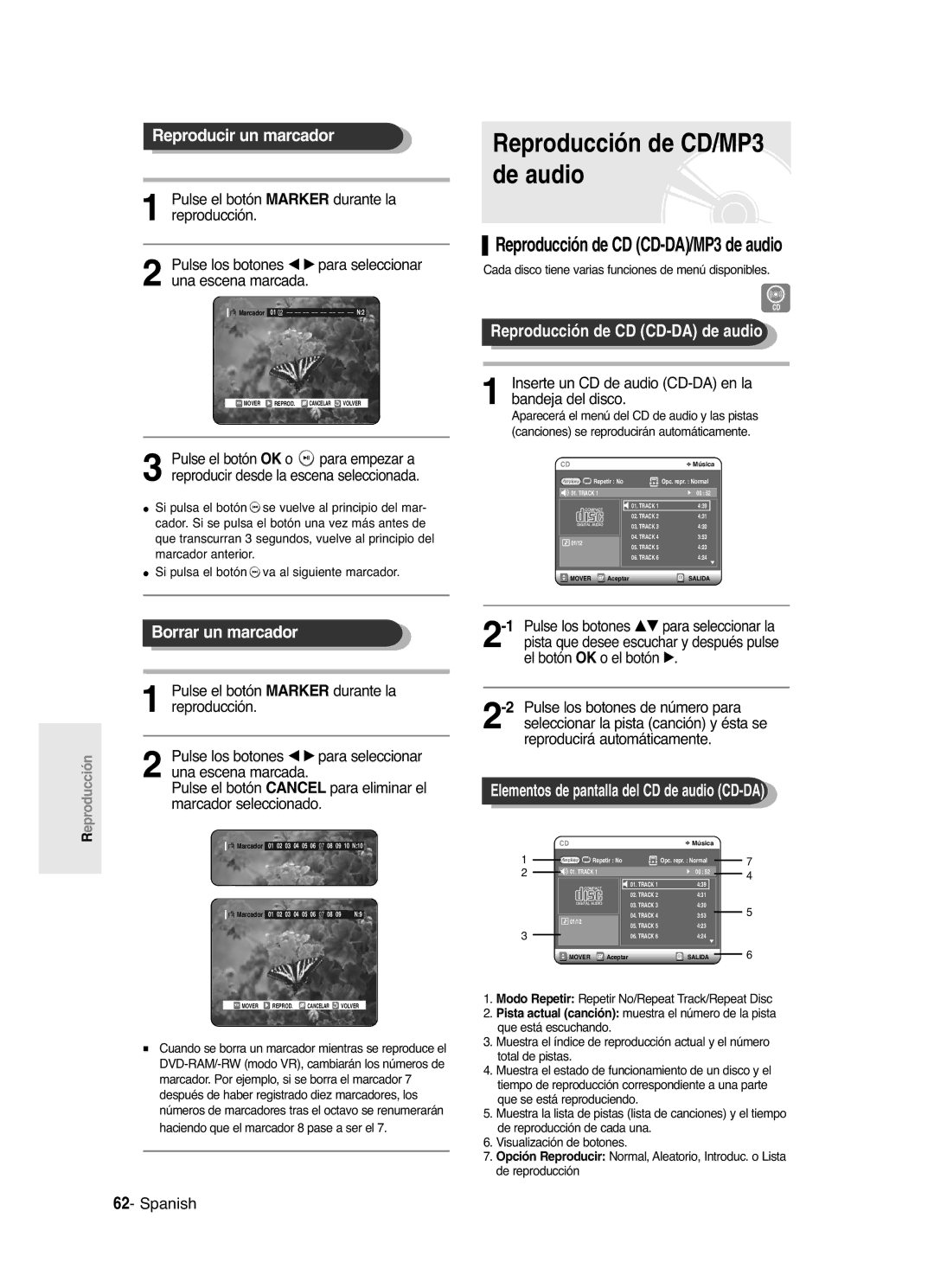 Samsung DVD-R121/XEB, DVD-R121/XEG, DVD-R121/XEF manual Reproducción de CD/MP3 de audio, Reproducción de CD CD-DA de audio 