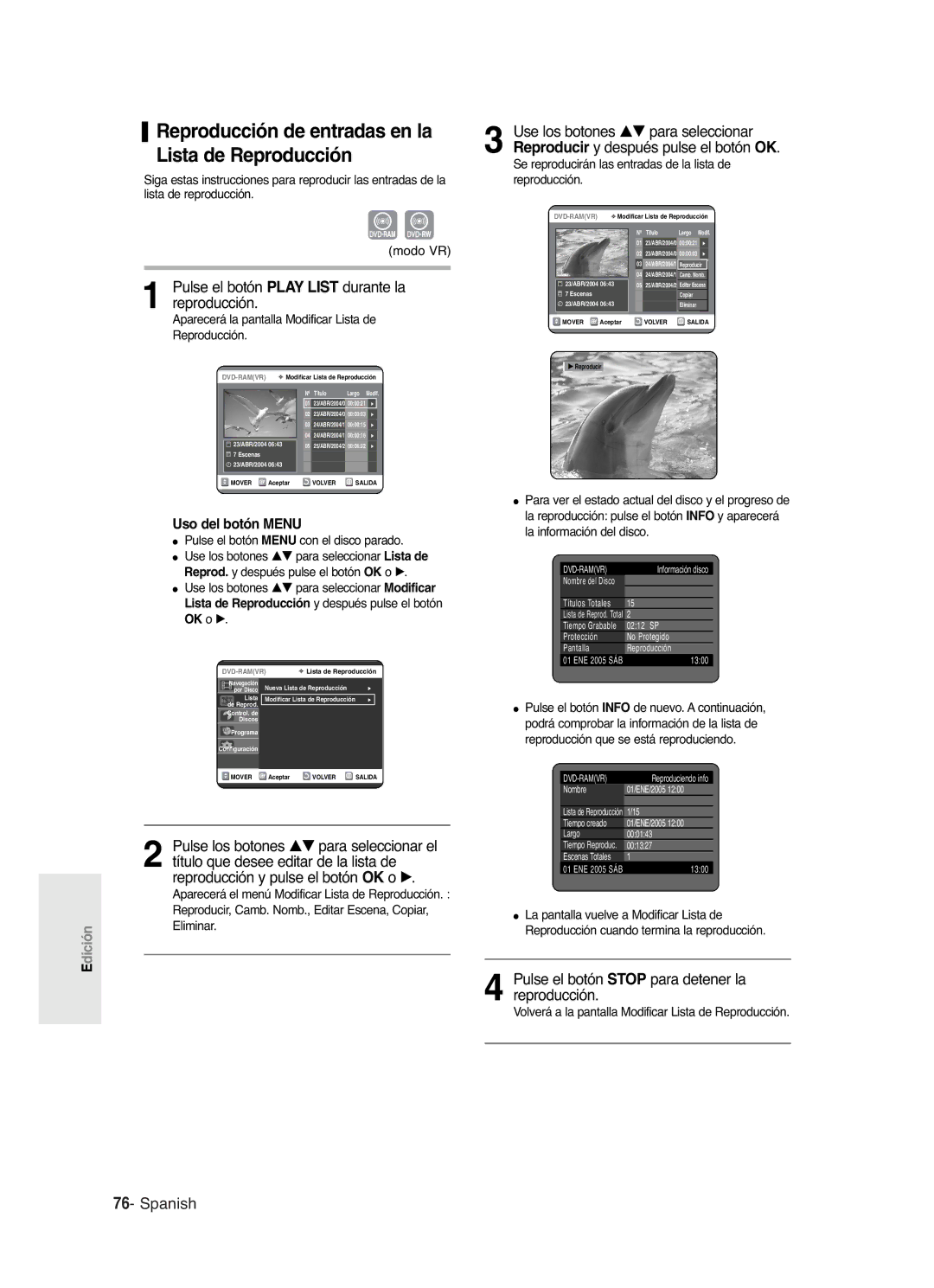 Samsung DVD-R121/XEC, DVD-R121/XEG, DVD-R121/XEF, DVD-R121/XEO manual Reproducción de entradas en la Lista de Reproducción 