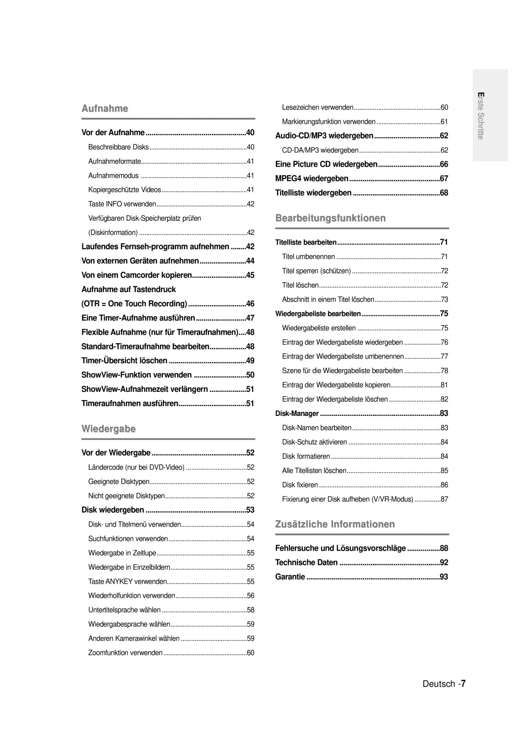 Samsung DVD-R121/XEG manual Aufnahme auf Tastendruck 