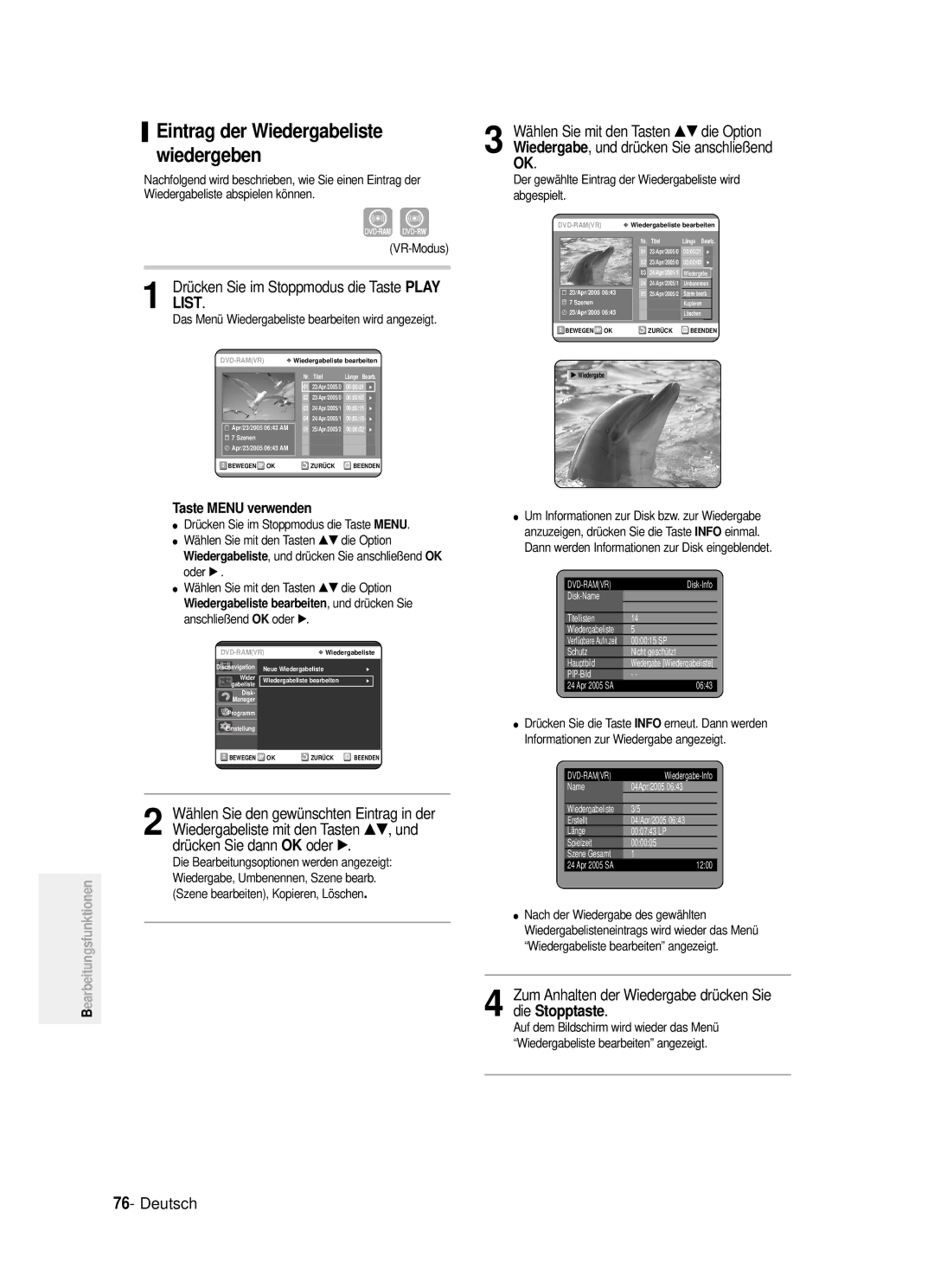 Samsung DVD-R121/XEG manual …†, und, Drücken Sie dann, Oder √, Abgespielt, Um Informationen zur Disk bzw. zur Wiedergabe 