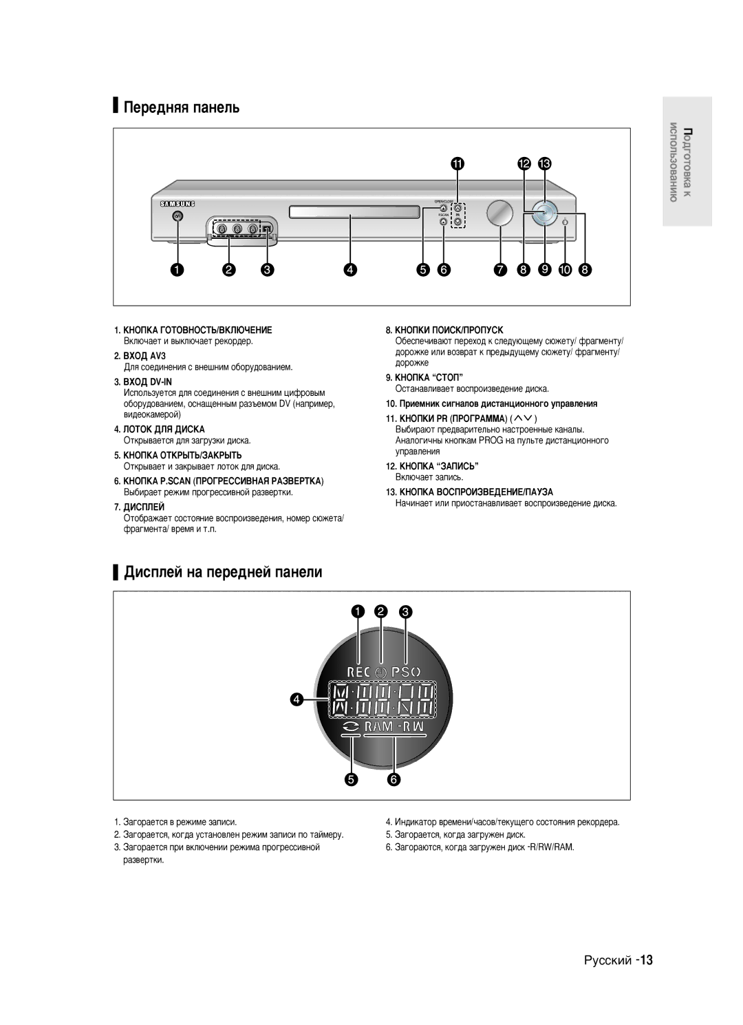 Samsung DVD-R121/XEV manual ÈÂÂ‰Ìﬂﬂ Ô‡ÌÂÎ¸, Ñëòôîâè Ì‡ ÔÂÂ‰ÌÂÈ Ô‡ÌÂÎË 