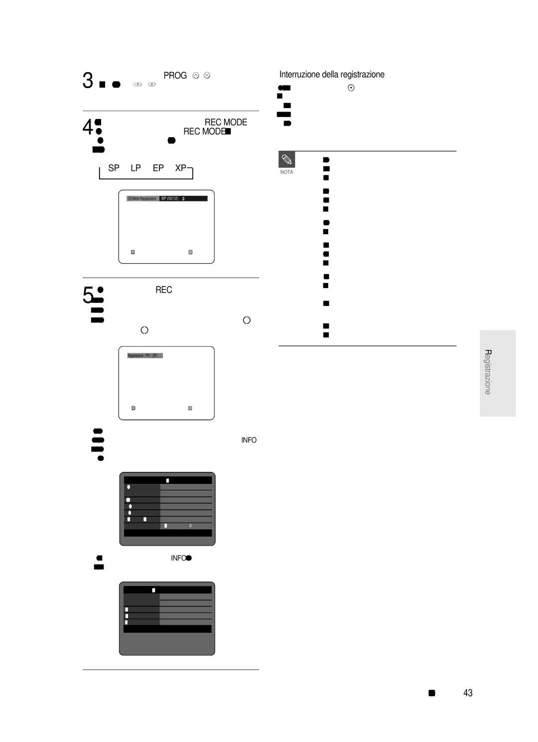 Samsung DVD-R121/XET, DVD-R123/XET manual Sp Lp Ep Xp, Premere il tasto REC, Interruzione della registrazione 