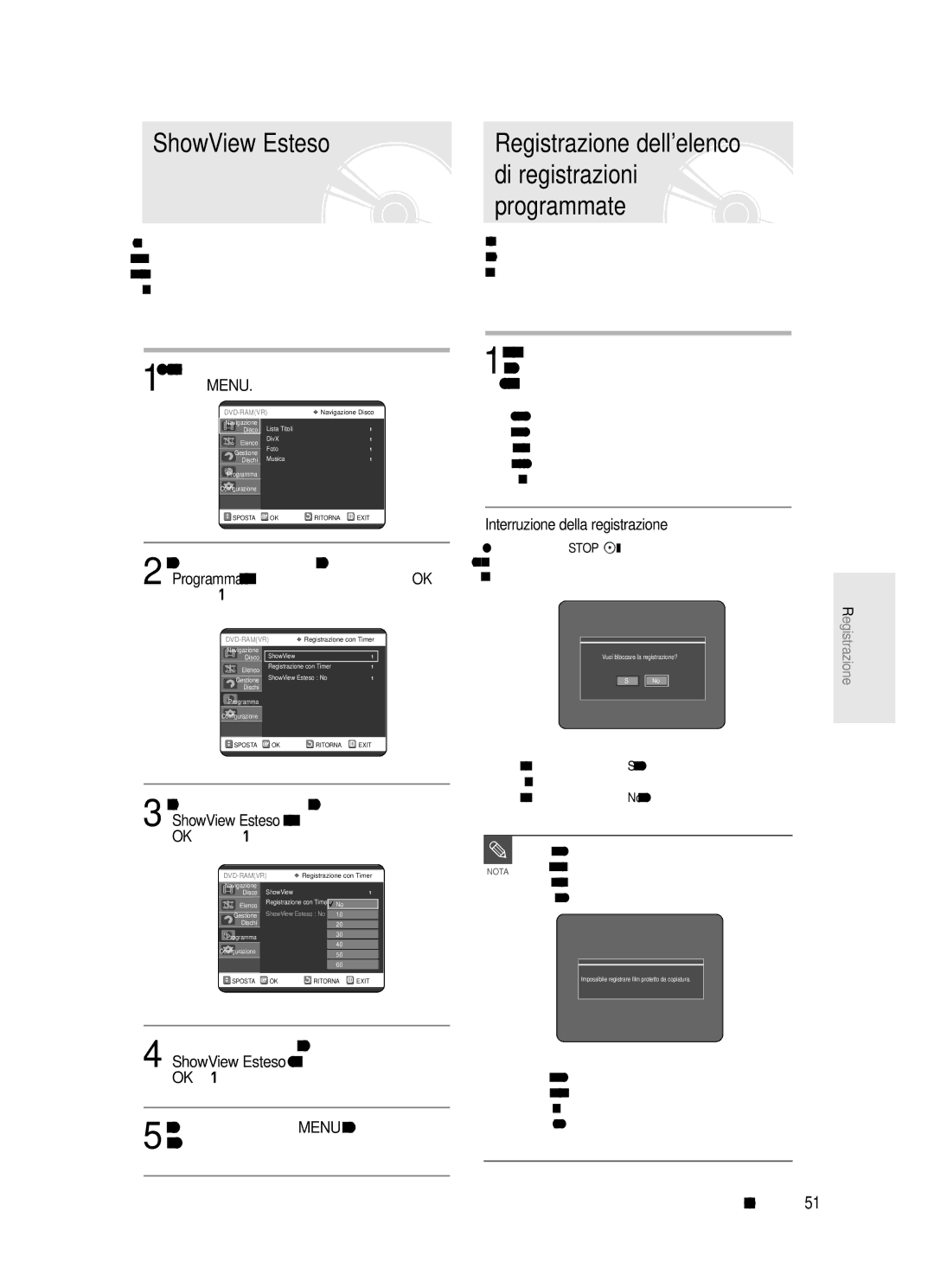 Samsung DVD-R121/XET, DVD-R123/XET manual ShowView Esteso, Registrazione dellelenco di registrazioni programmate 