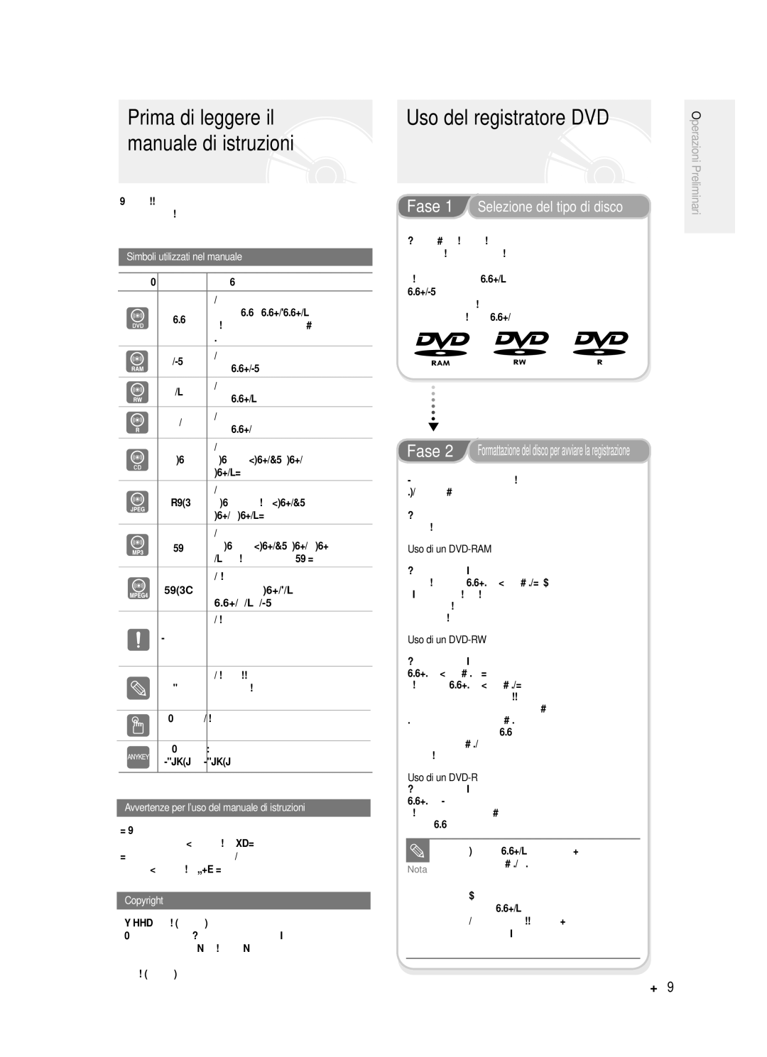 Samsung DVD-R121/XET, DVD-R123/XET Uso del registratore DVD, Simboli utilizzati nel manuale, Copyright 