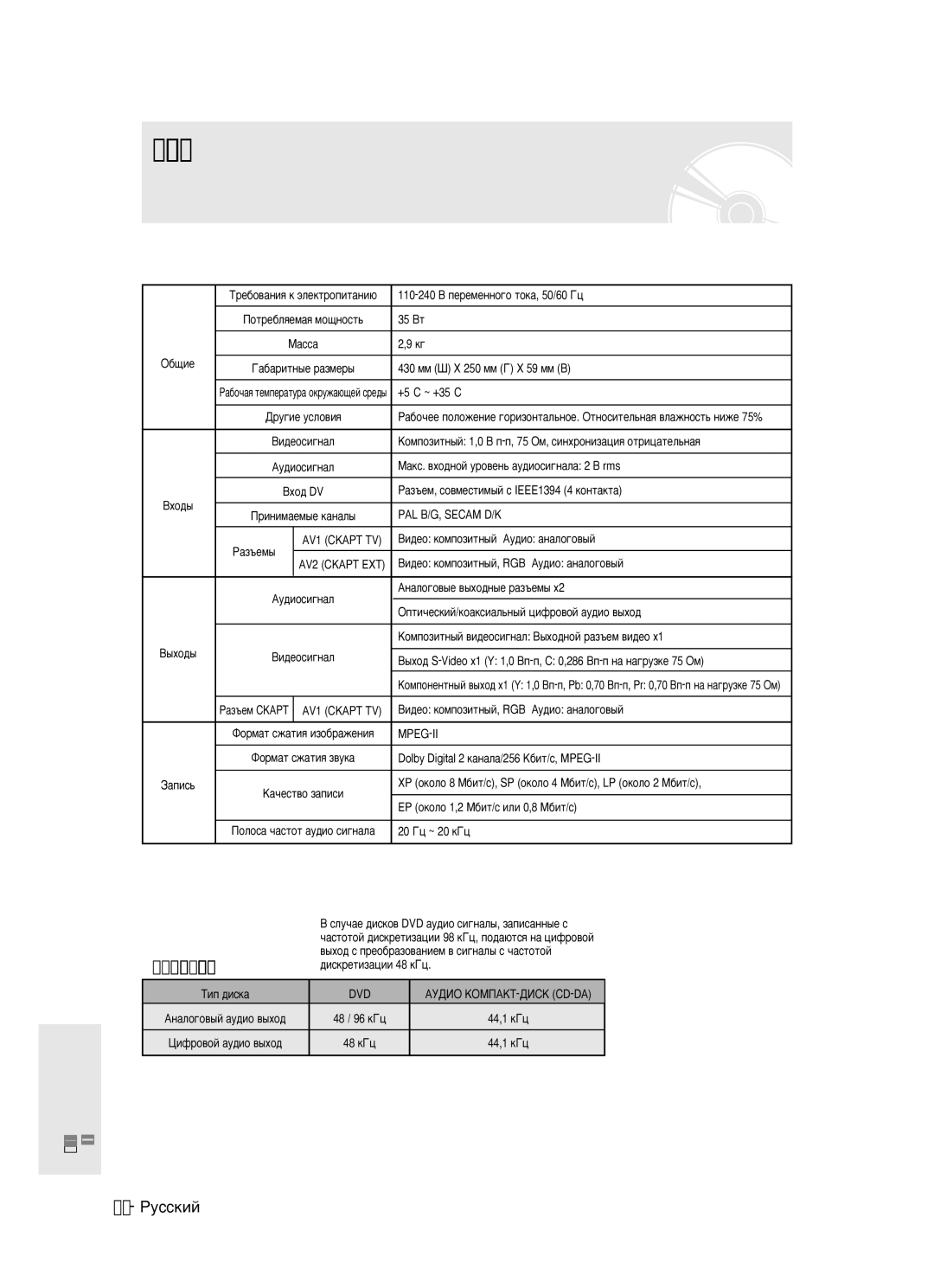 Samsung DVD-R123/XEV manual ÍÂıÌË˜ÂÒÍËÂ ı‡‡ÍÚÂËÒÚËÍË, 90- êÛÒÒÍËÈ 