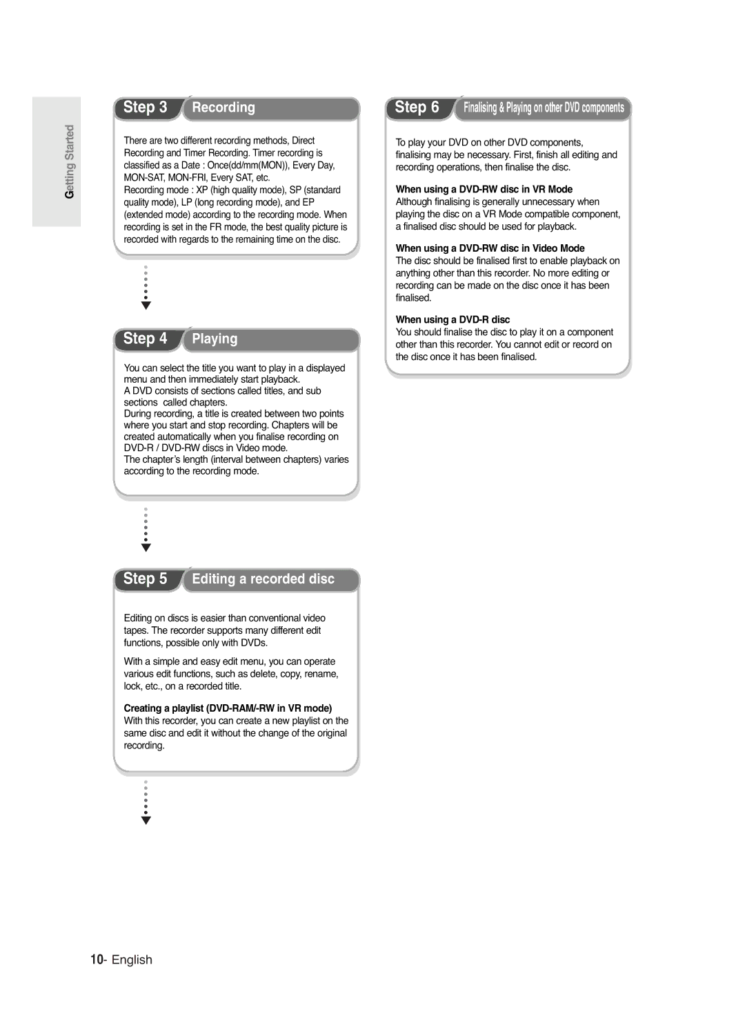 Samsung DVD-R125 instruction manual When using a DVD-RW disc in Video Mode, When using a DVD-R disc 