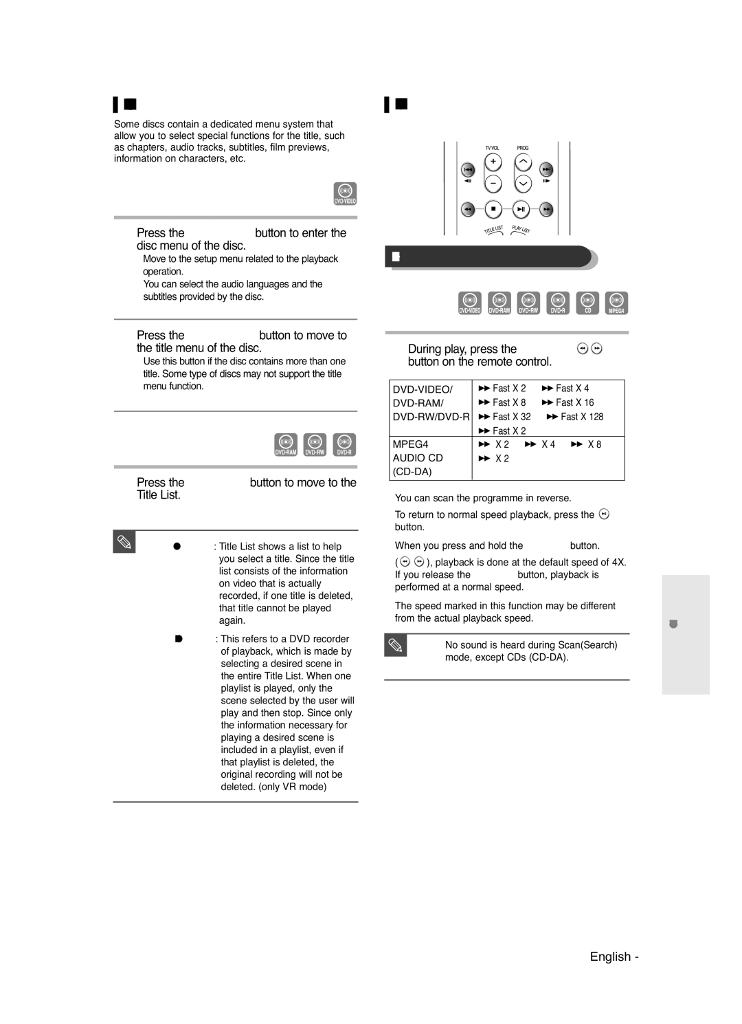 Samsung DVD-R125 Using the Search Functions, Searching through a Chapter or Track, During play, press the Search 