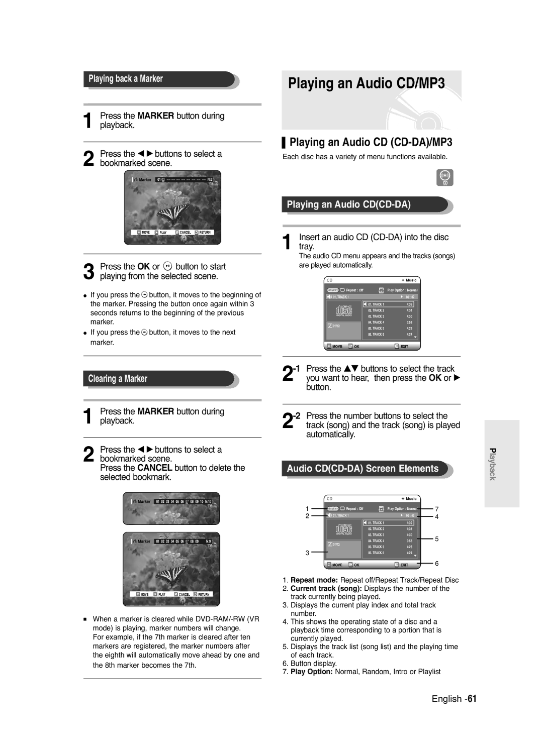 Samsung DVD-R125 instruction manual Playing an Audio CD/MP3, Playing an Audio CD CD-DA/MP3 