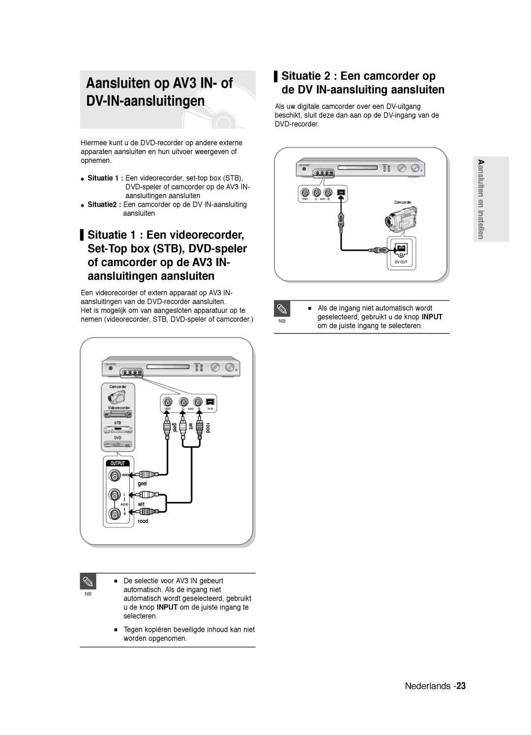 Samsung DVD-R125/XEF Aansluiten op AV3 IN- of DV-IN-aansluitingen, Het is mogelijk om van aangesloten apparatuur op te 