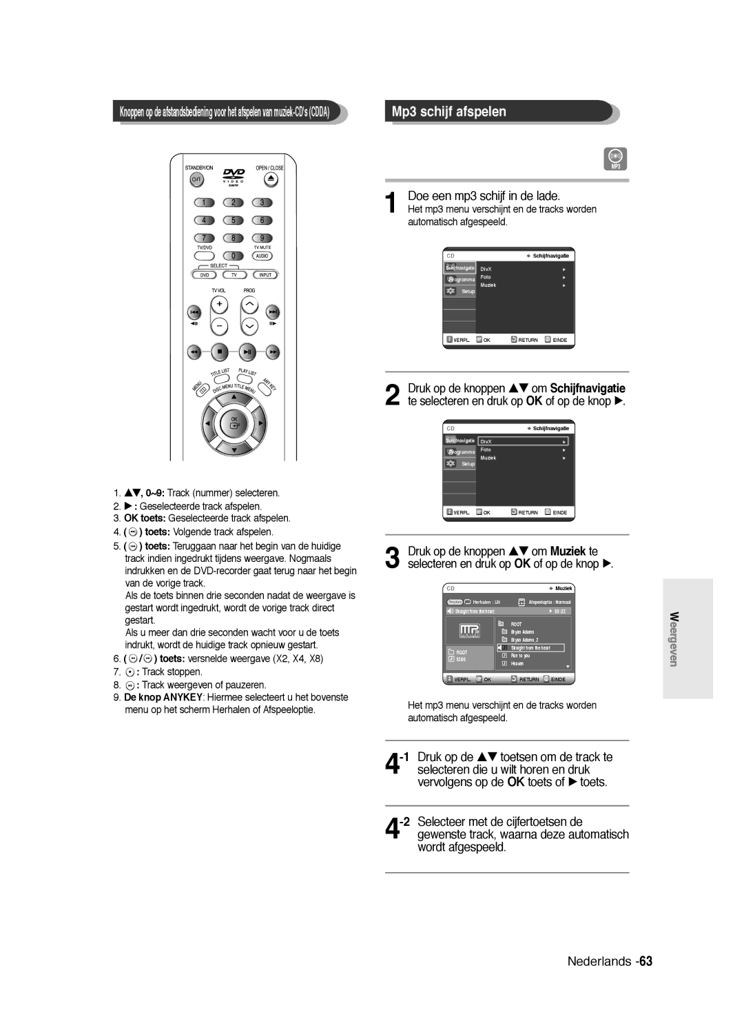 Samsung DVD-R125/XEF, DVD-R125P manual Doe een mp3 schijf in de lade, Mp3 schijf afspelen 