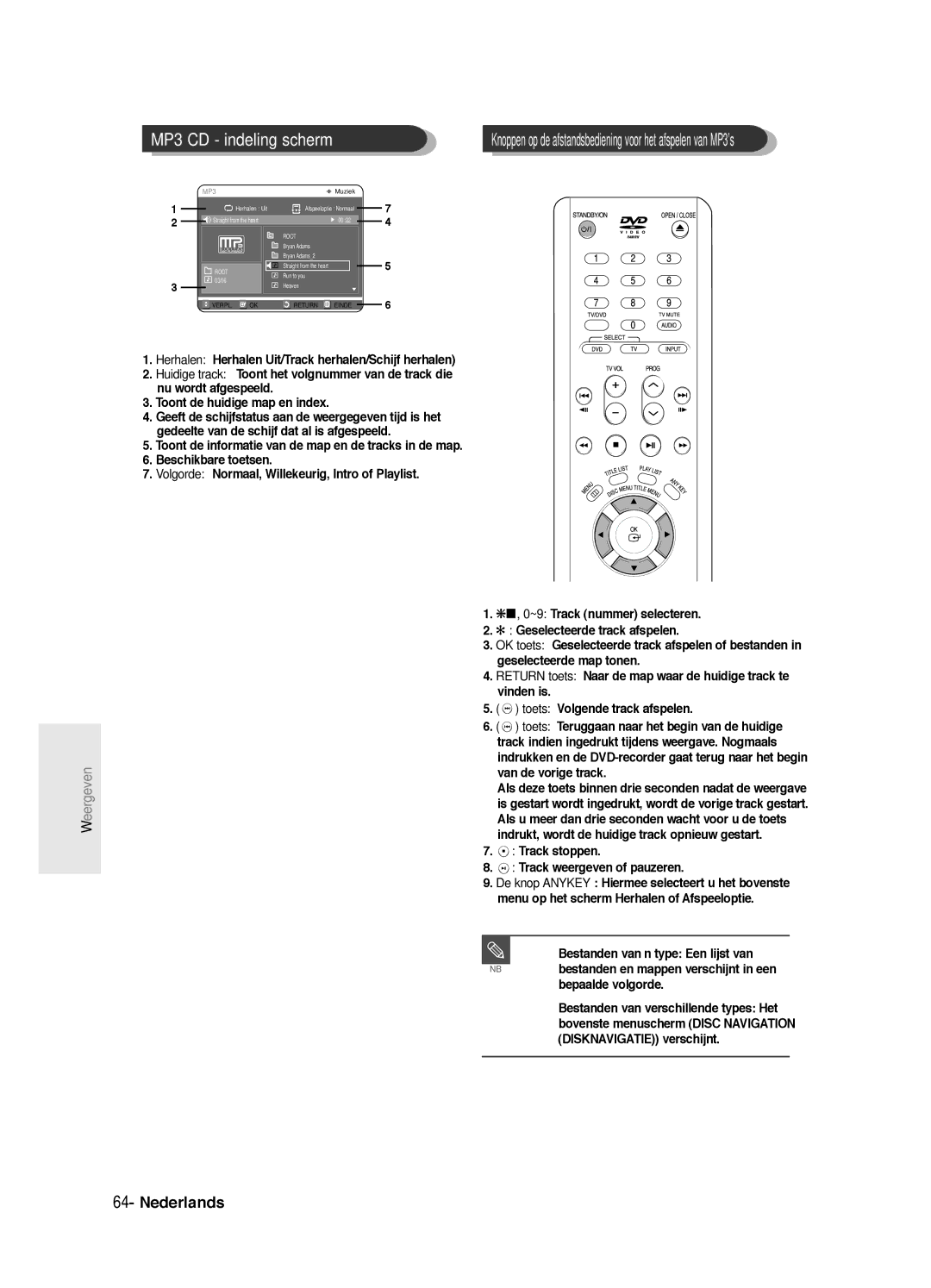 Samsung DVD-R125P, DVD-R125/XEF manual MP3 CD indeling scherm 