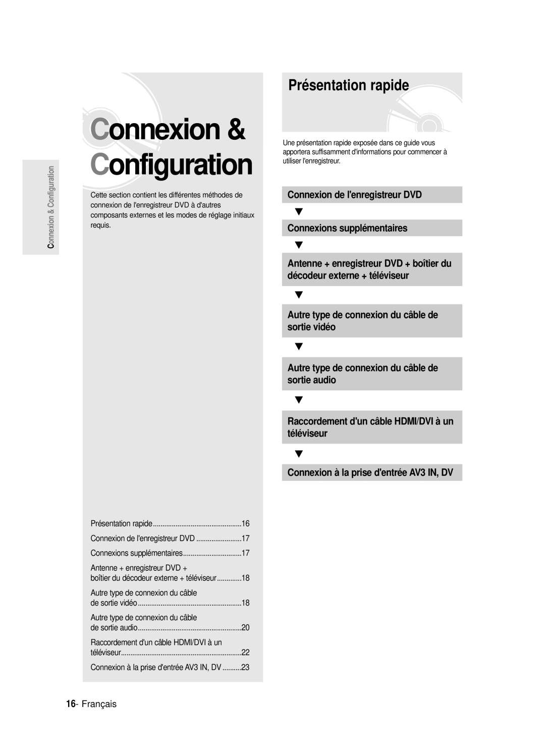 Samsung DVD-R125P, DVD-R125/XEF Présentation rapide, Connexion de lenregistreur DVD Connexions supplémentaires, Requis 