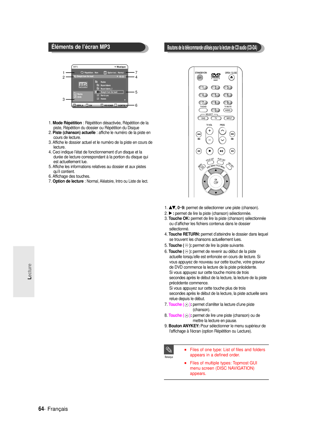 Samsung DVD-R125P, DVD-R125/XEF manual Léments de l’écran MP3, Touche permet de lire la piste suivante 