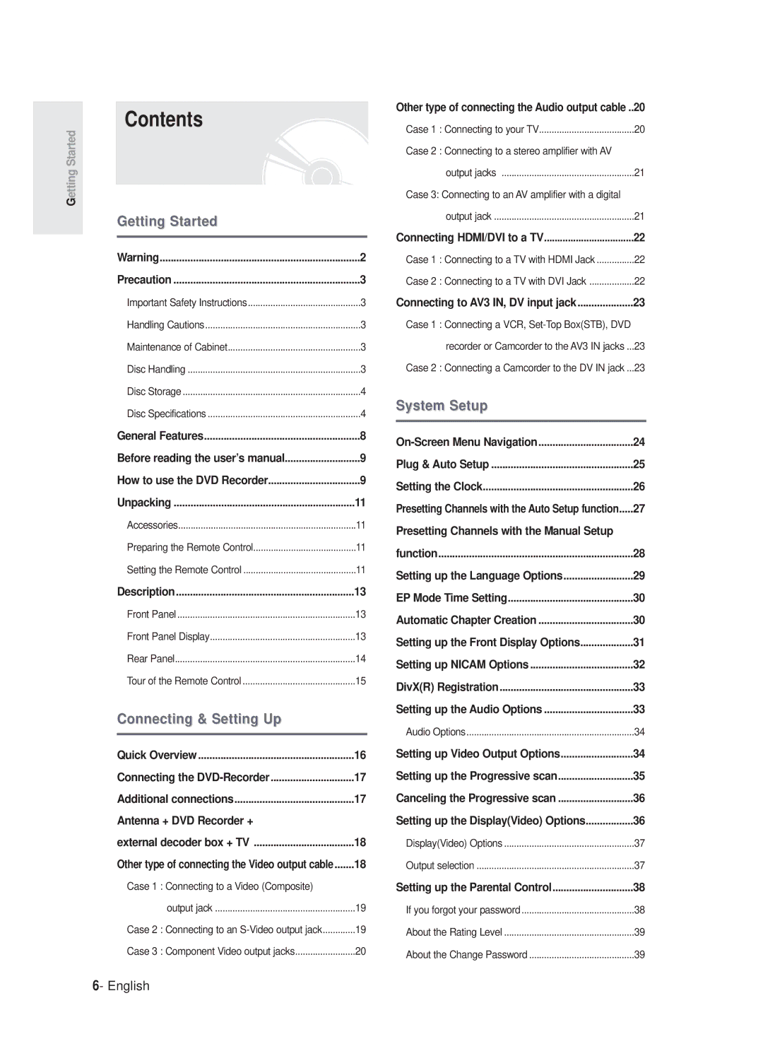 Samsung DVD-R125P, DVD-R125/XEF manual Contents 