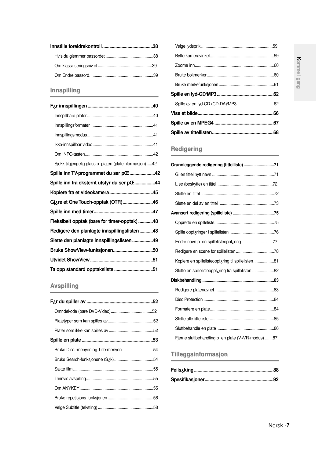 Samsung DVD-R125/XEE manual Innstille foreldrekontroll, Før innspillingen, Før du spiller av, Spille en plate 