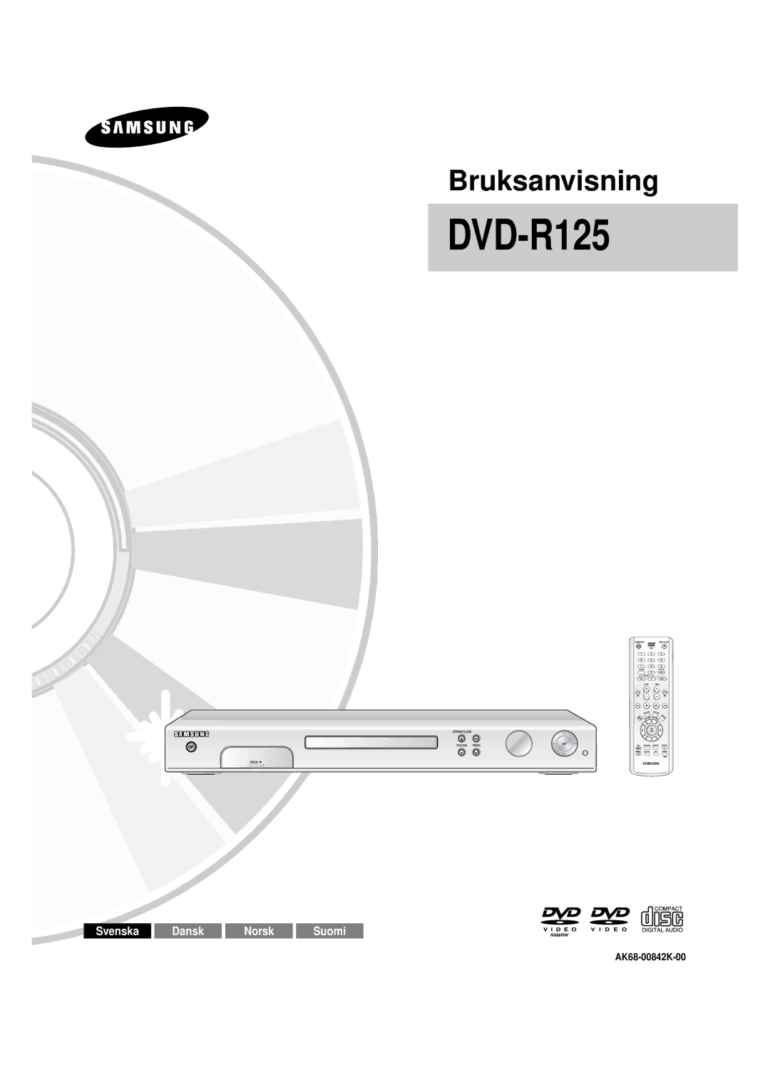 Samsung DVD-R125/XEE manual Svenska Dansk Norsk Suomi 