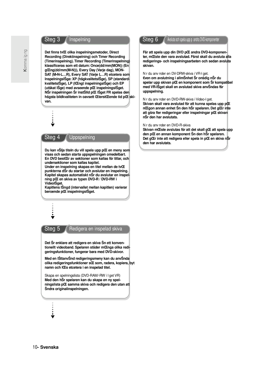 Samsung DVD-R125/XEE manual Inspelning, När du använder en DVD-R-skiva 