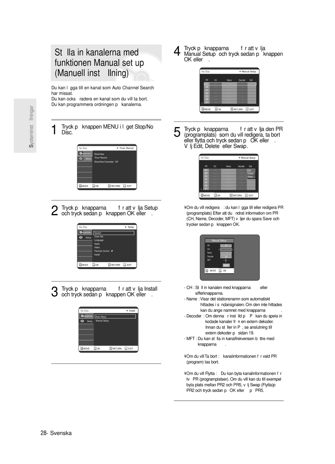 Samsung DVD-R125/XEE manual Tryck på knapparna …† för att välja, OK eller √ 