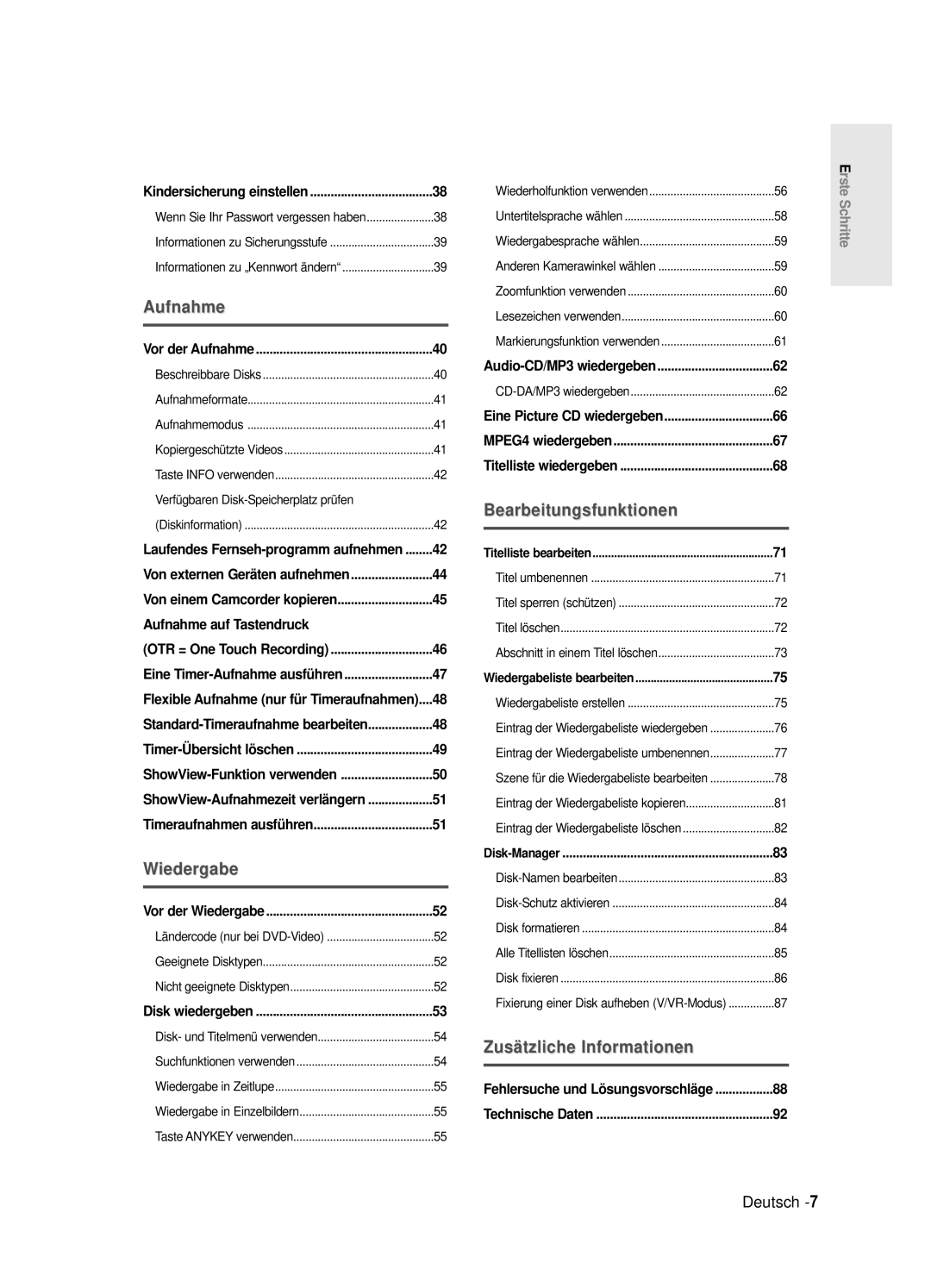 Samsung DVD-R125/XEG manual Aufnahme auf Tastendruck 