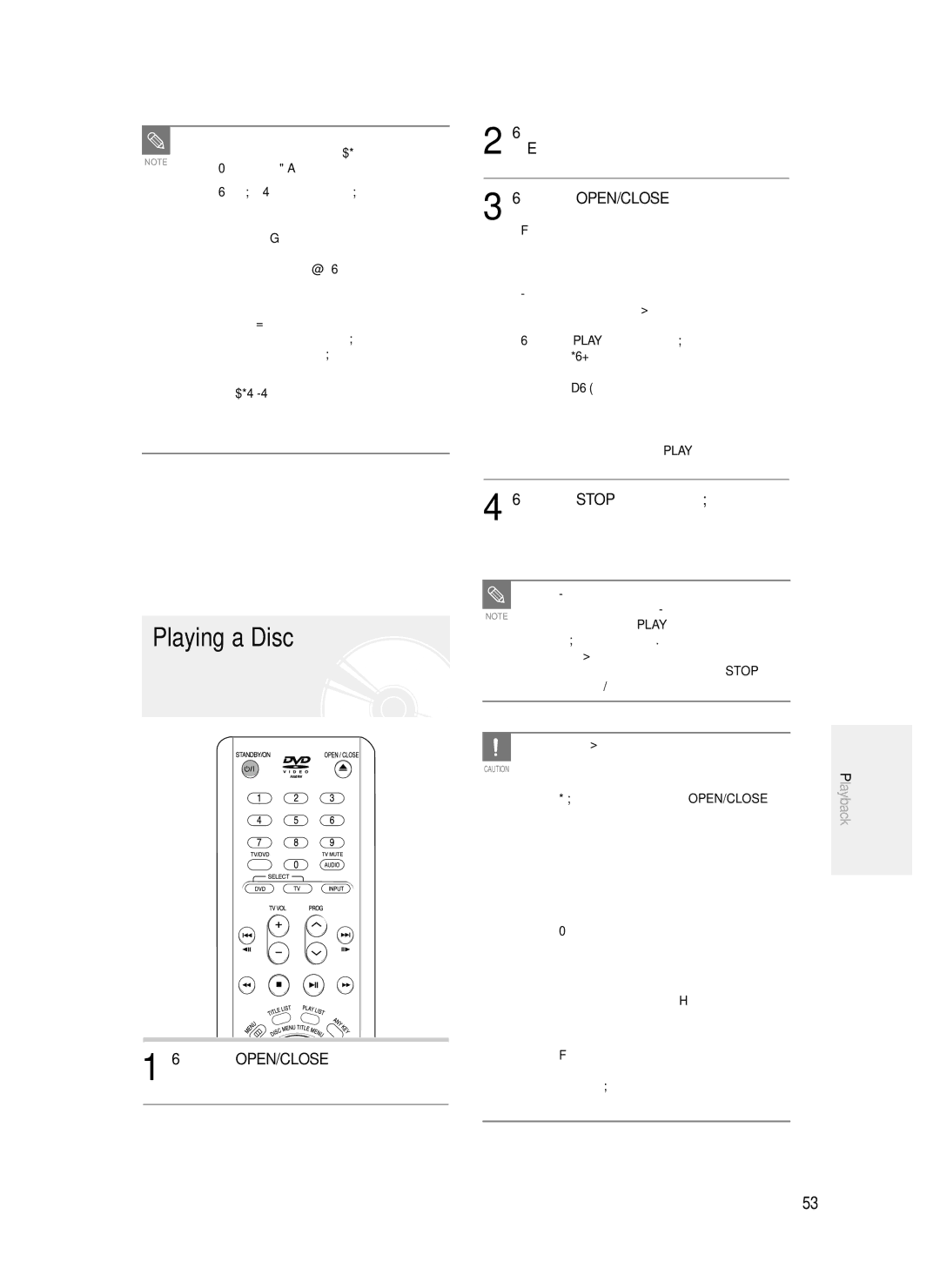 Samsung DVD-R125/EUR, DVD-R125/XET Playing a Disc, Press the OPEN/CLOSE button, Press the Stop button to stop playback 