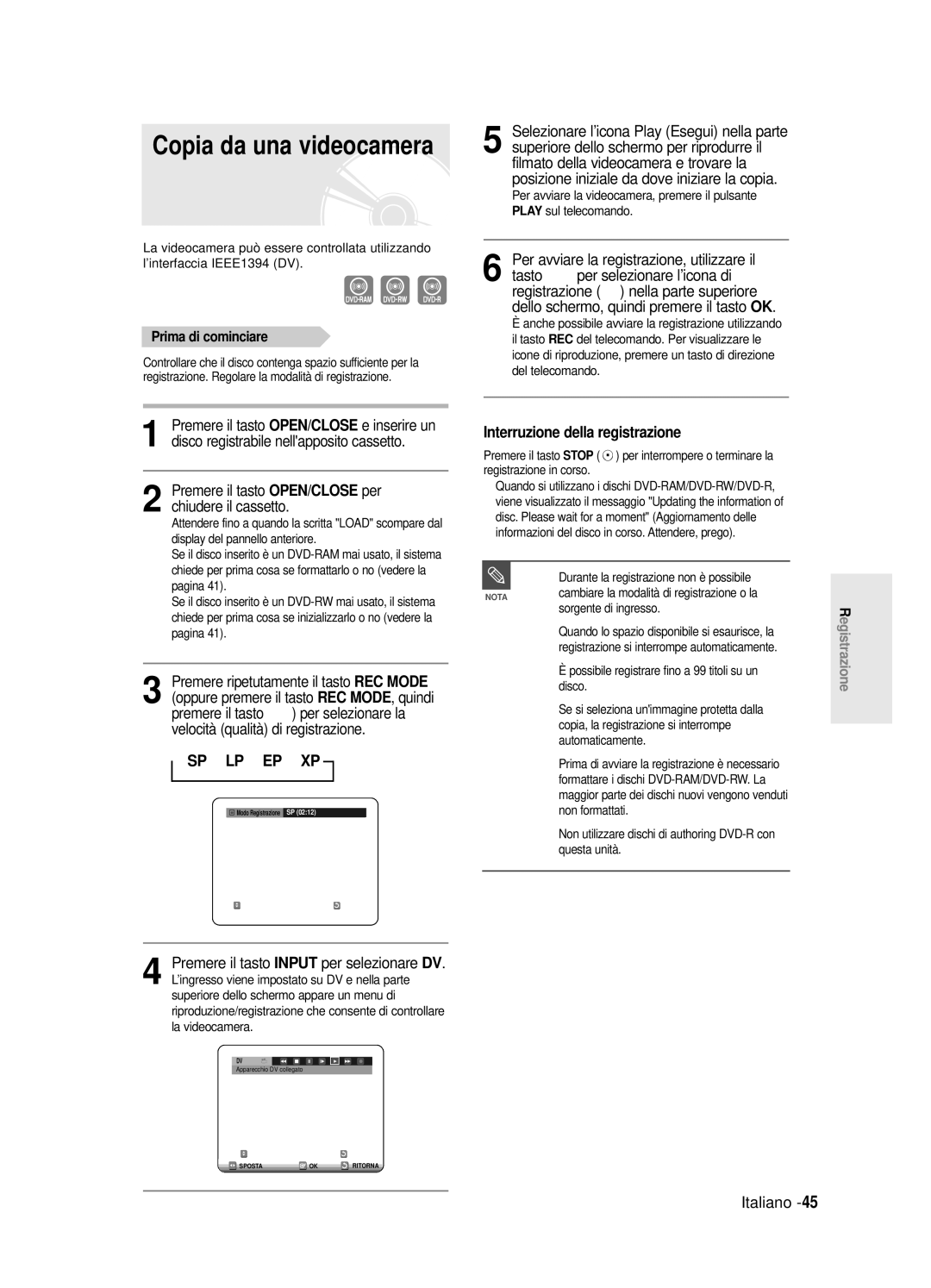 Samsung DVD-R125/XET manual Copia da una videocamera 