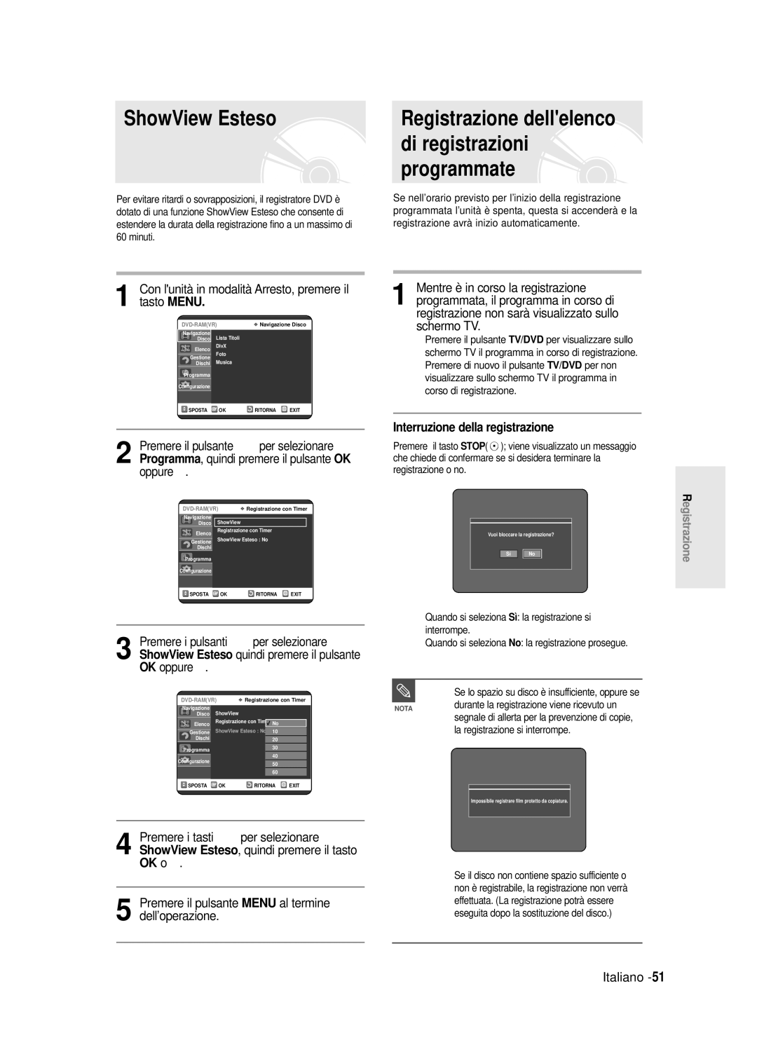 Samsung DVD-R125/XET manual ShowView Esteso, Tasto Menu 