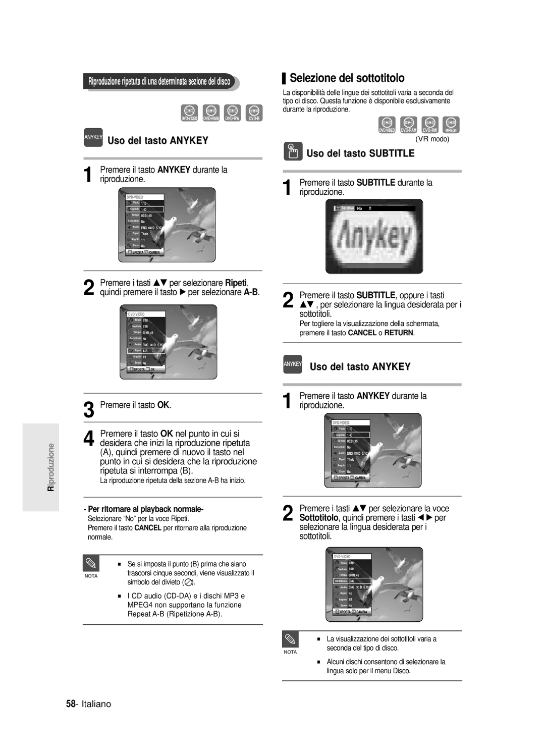 Samsung DVD-R125/XET Selezione del sottotitolo, Uso del tasto Subtitle, Premere il tasto Subtitle durante la riproduzione 