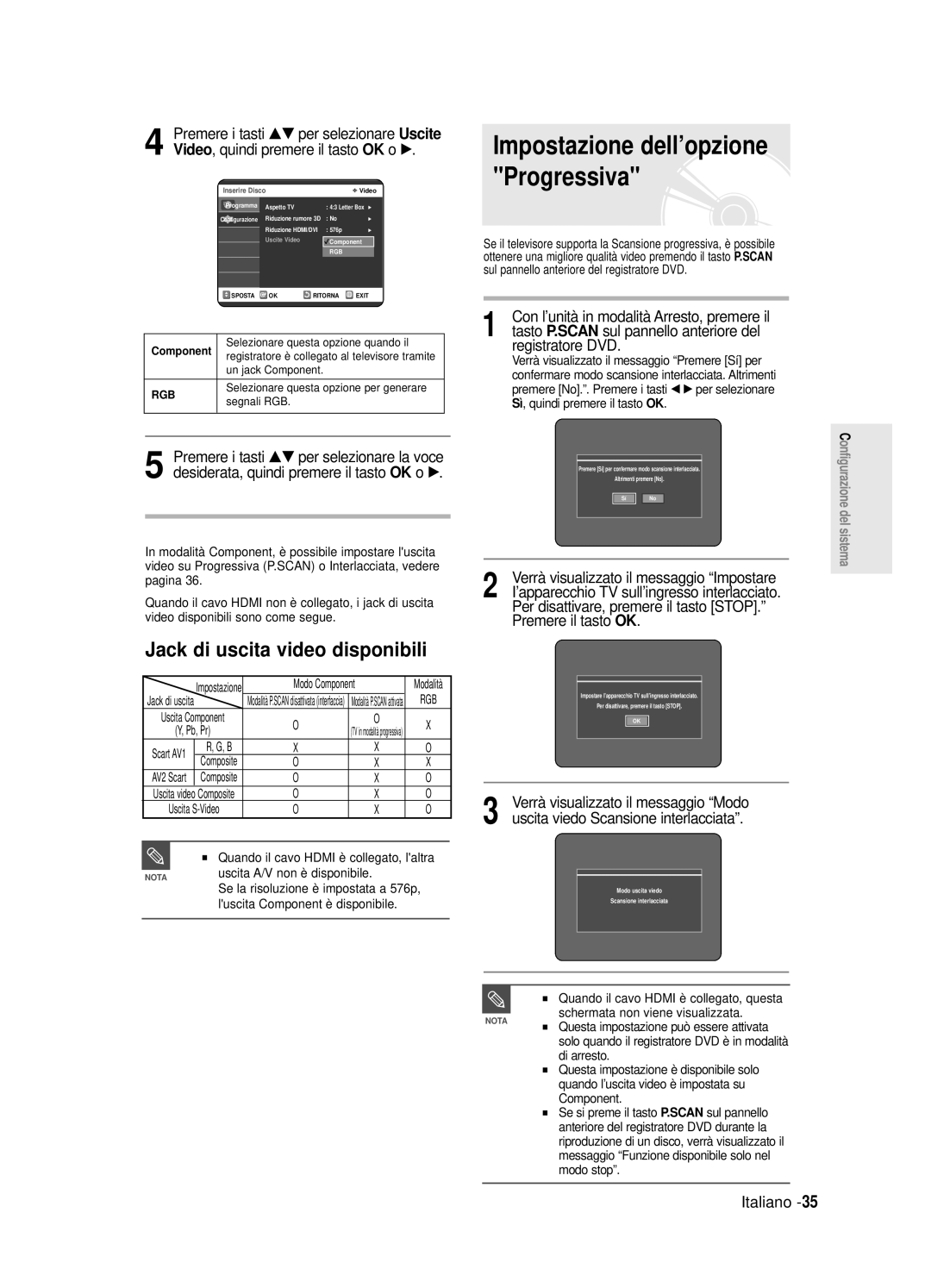 Samsung DVD-R125/XET manual Jack di uscita video disponibili, Registratore DVD 